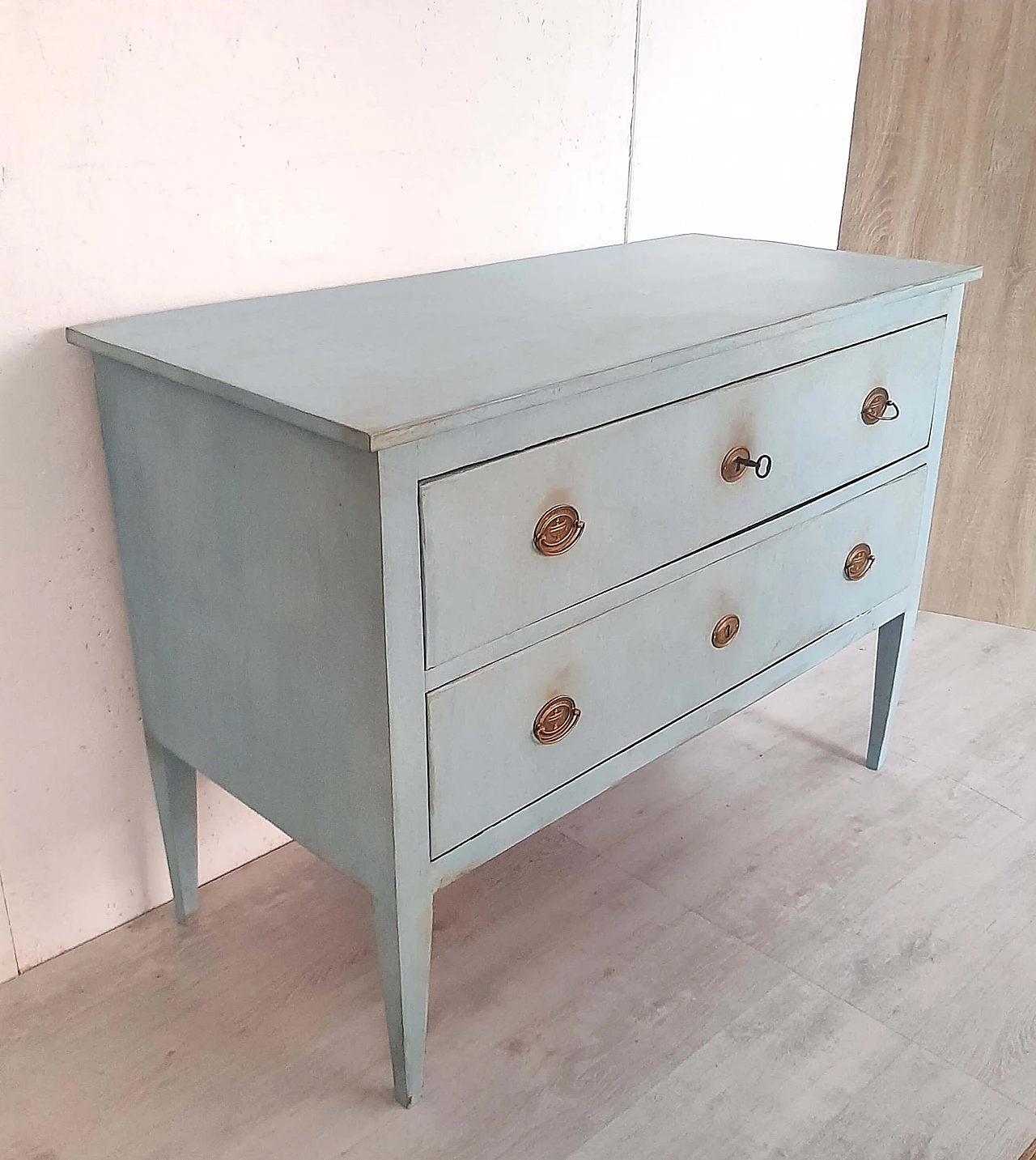 Louis XVI light blue lacquered wood dresser, late 18th century 5