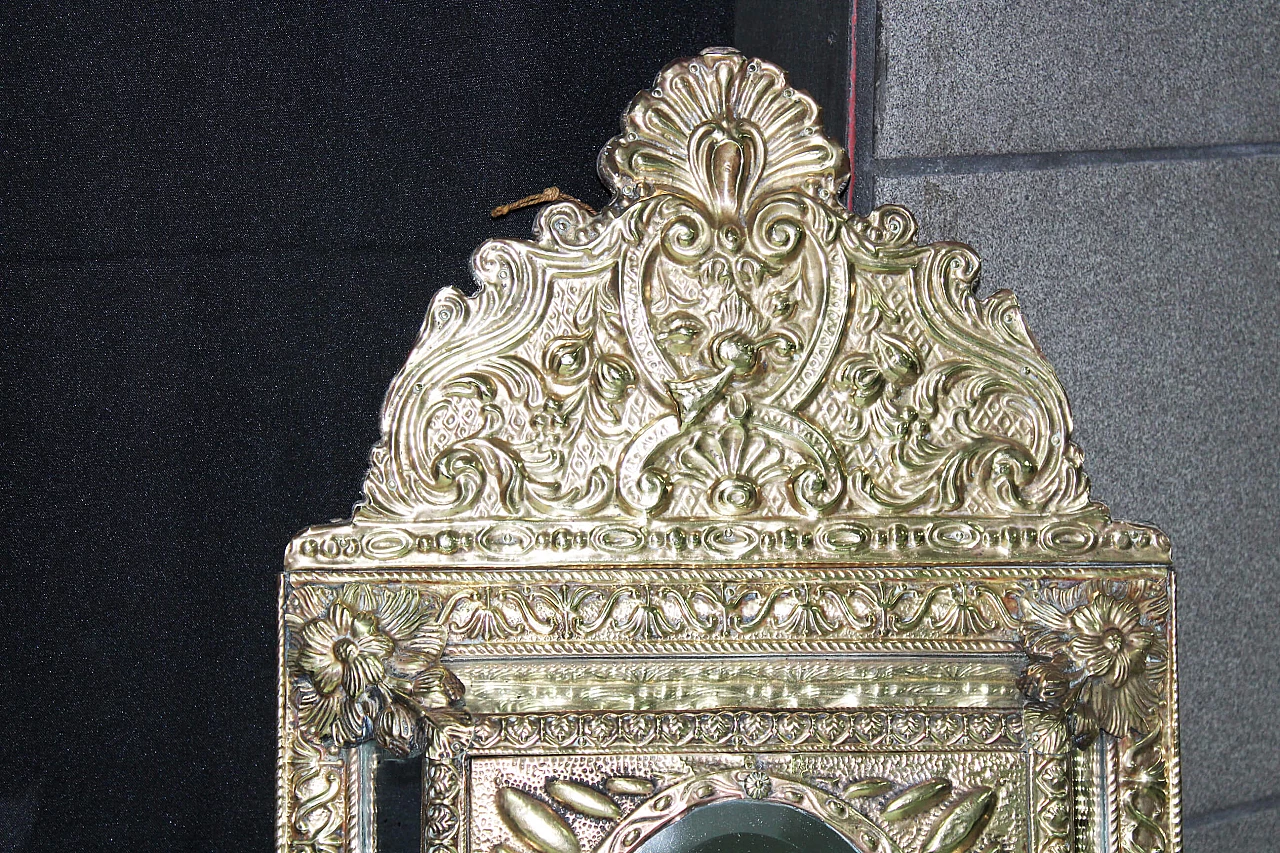 Specchio contenitore in legno e ottone con spazzole, anni '20 2