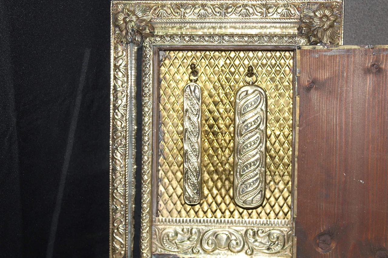 Specchio contenitore in legno e ottone con spazzole, anni '20 5