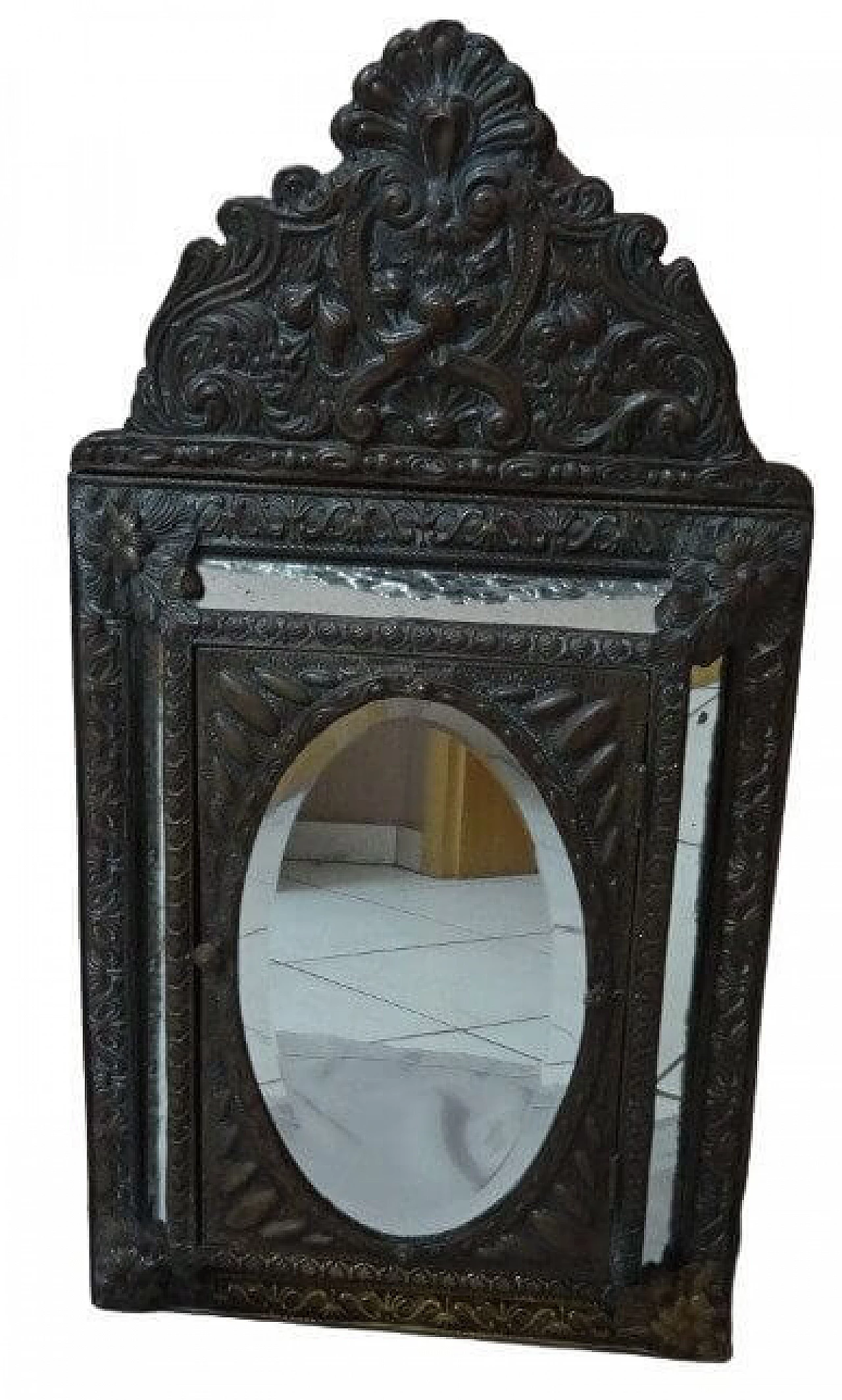 Specchio contenitore in legno e ottone con spazzole, anni '20 9