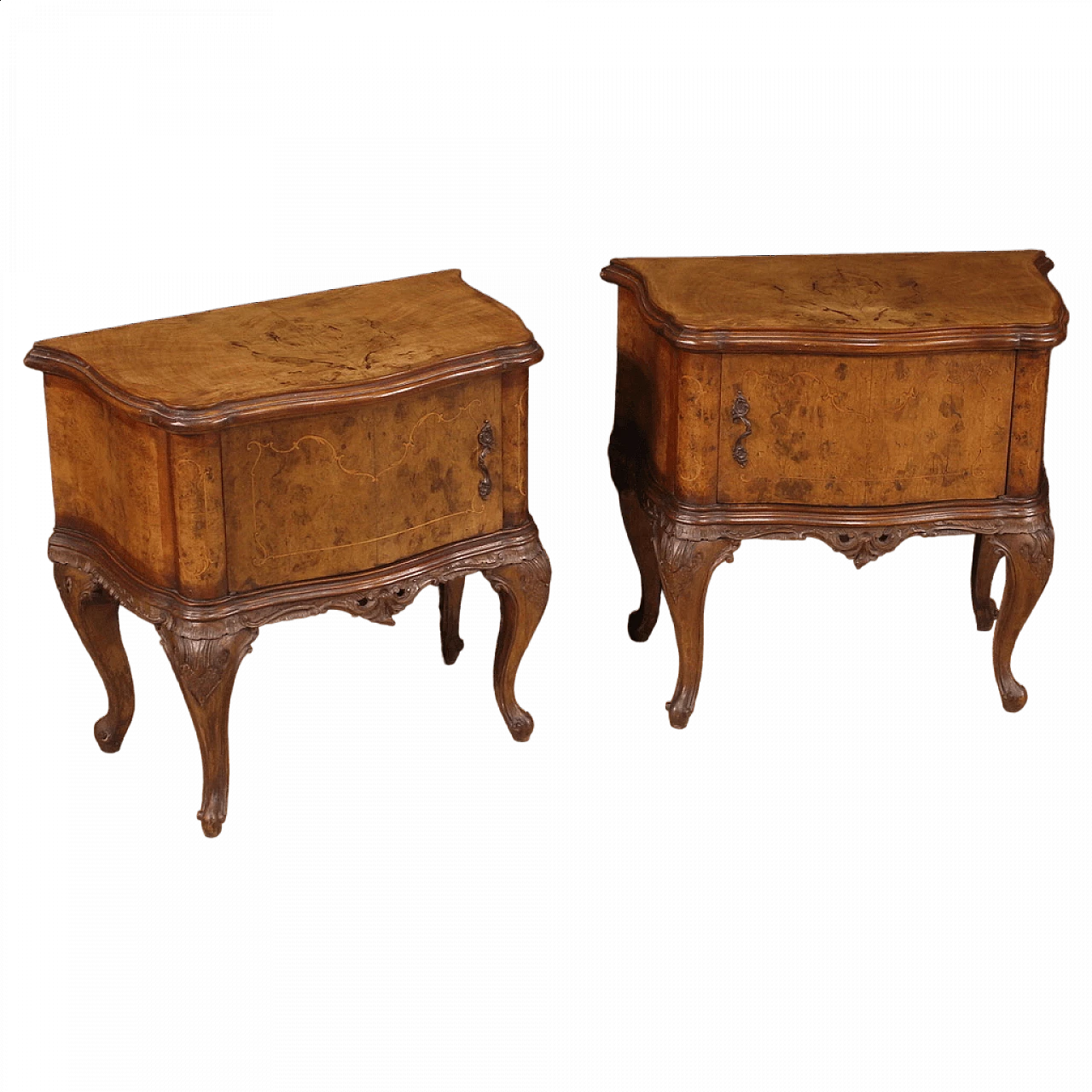 Pair of Chippendale style inlaid wood bedside tables, 1950s 13