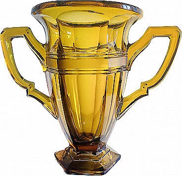 Art Deco amber glass double handle vase, 1930s