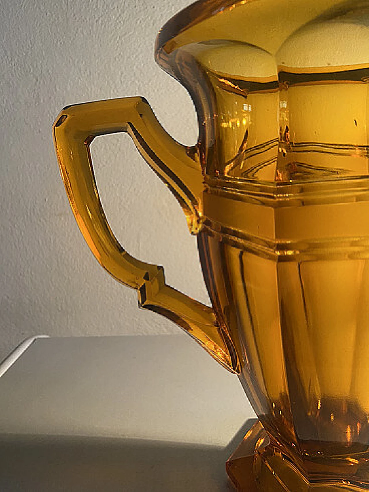 Art Deco amber glass double handle vase, 1930s 5