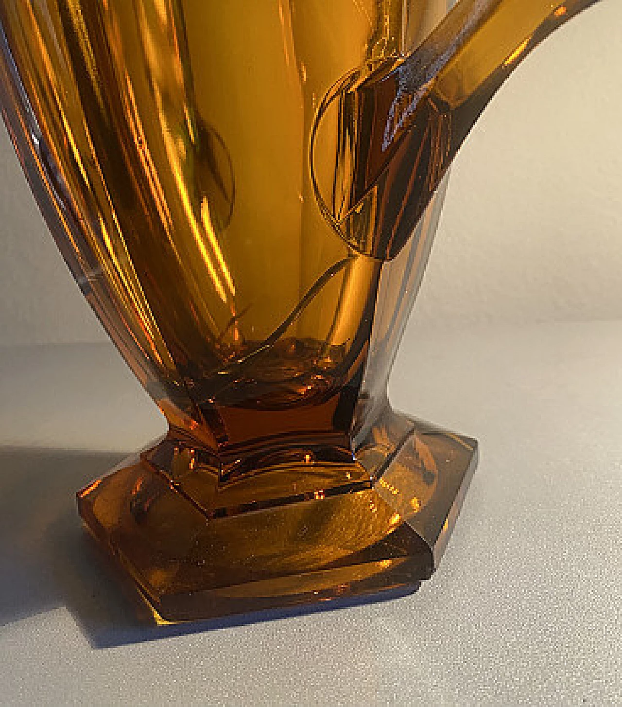 Art Deco amber glass double handle vase, 1930s 6