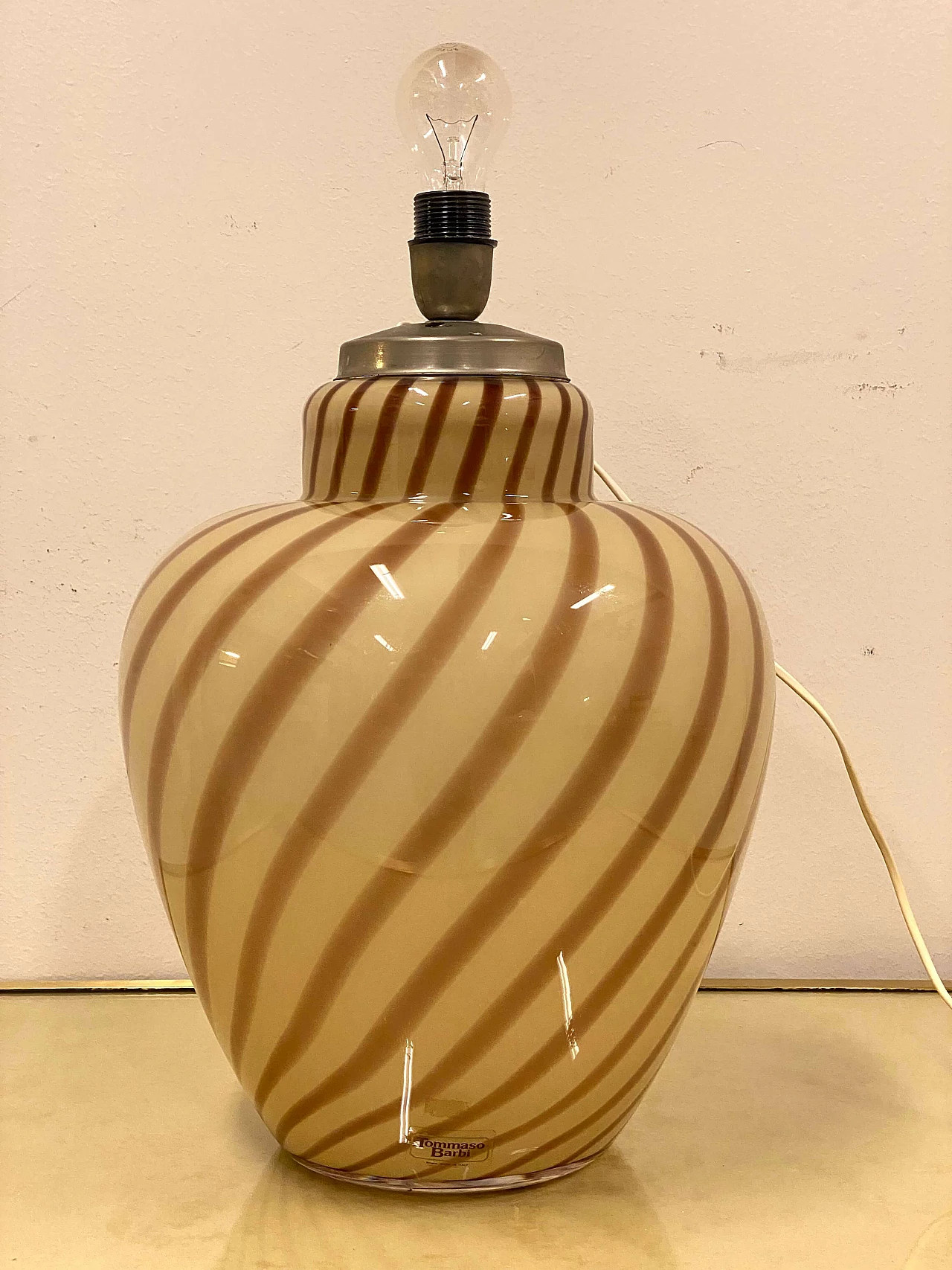 Lampada da tavolo con base in vetro di Tommaso Barbi, anni '70 5