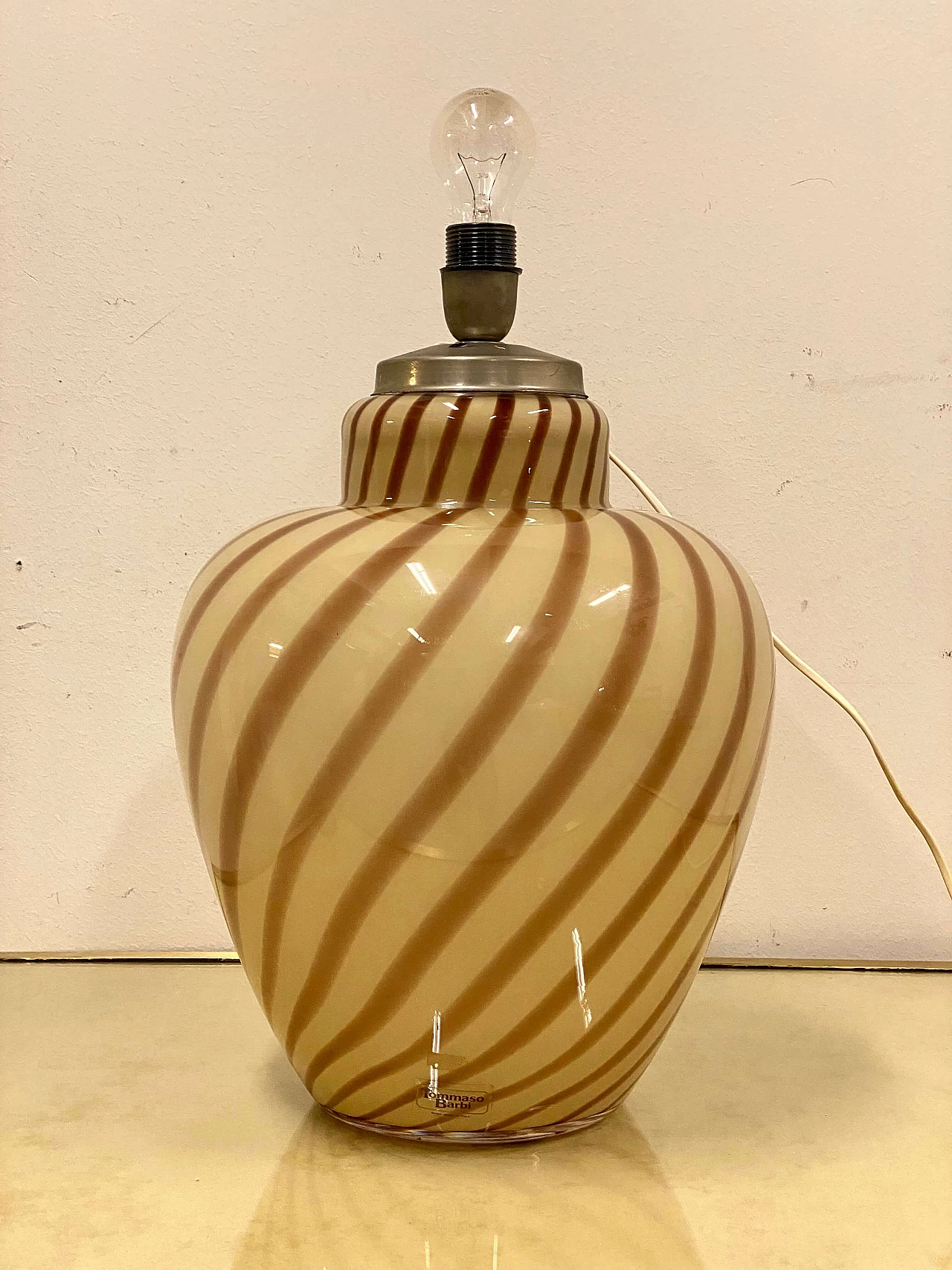 Lampada da tavolo con base in vetro di Tommaso Barbi, anni '70 12