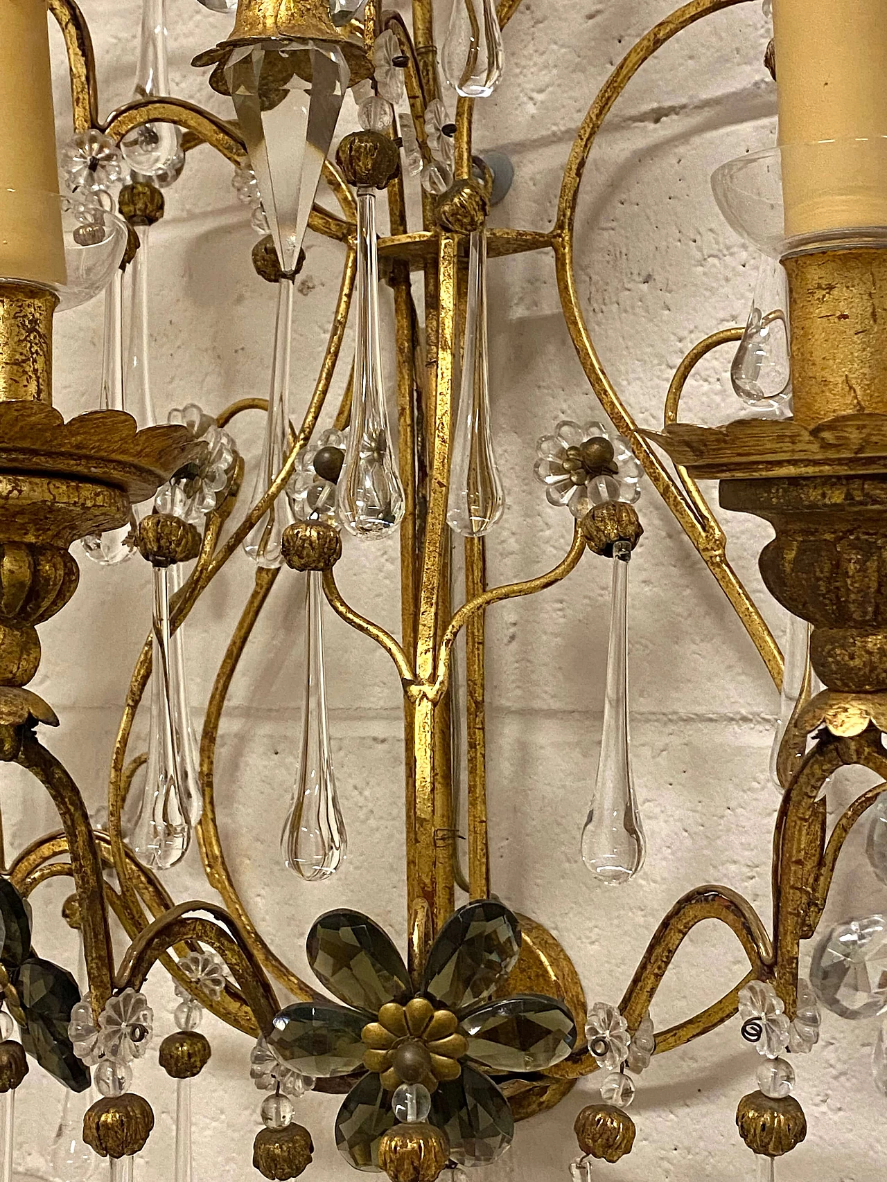 Coppia di applique in ferro battuto e vetro di Banci, anni '70 10