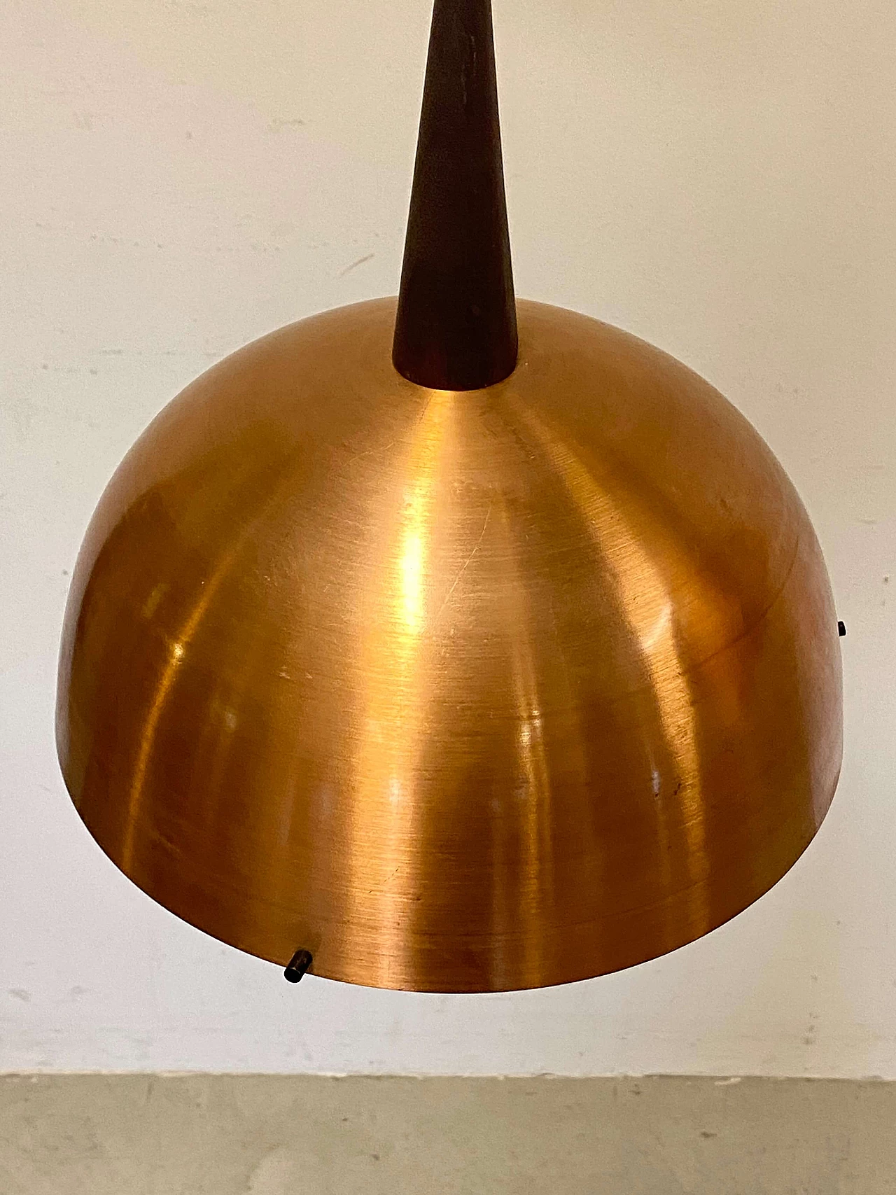 Two-light copper and wood chandelier, 1960s 4