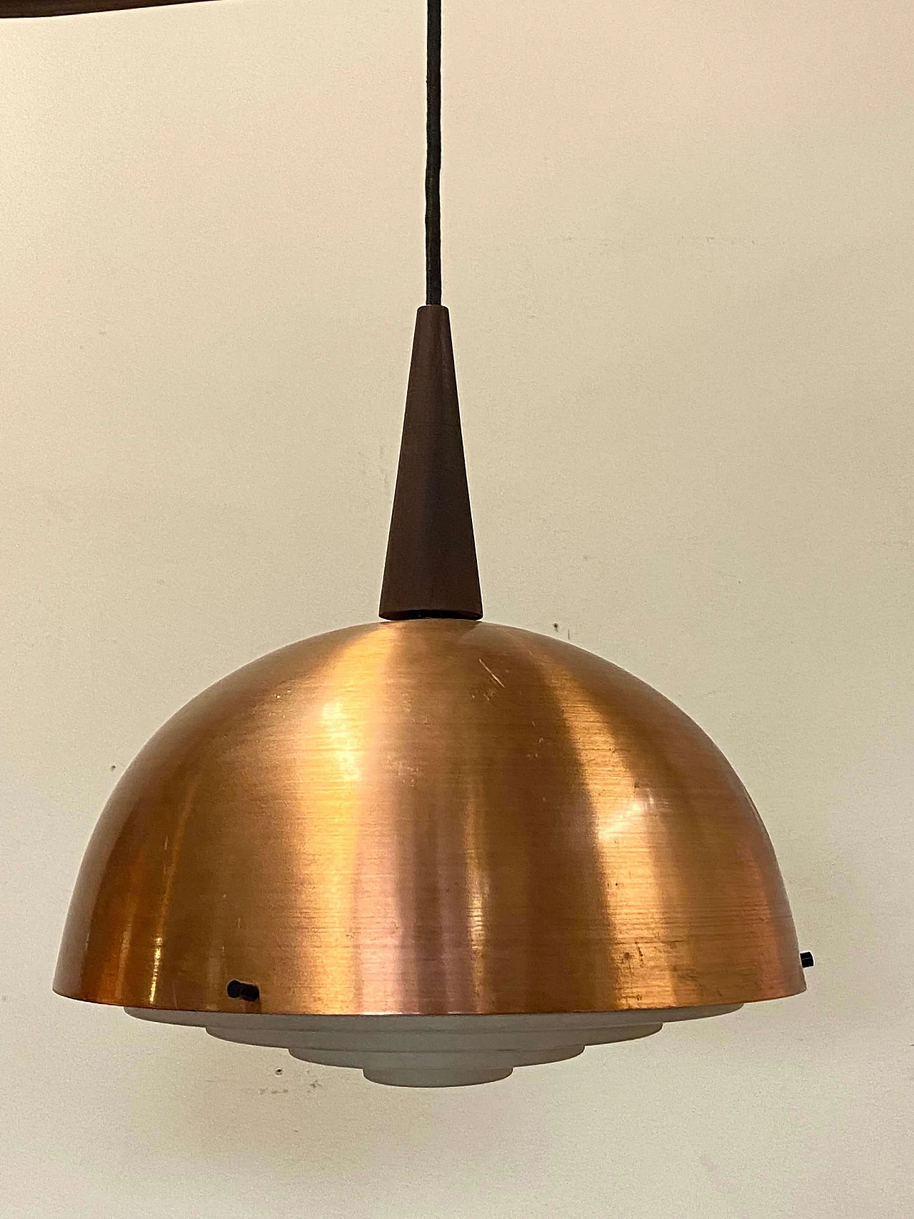 Two-light copper and wood chandelier, 1960s 8