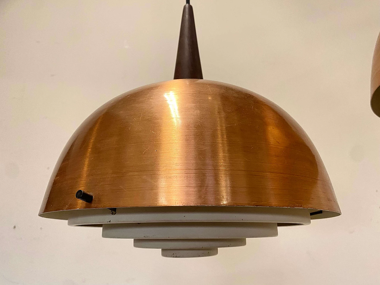 Two-light copper and wood chandelier, 1960s 9