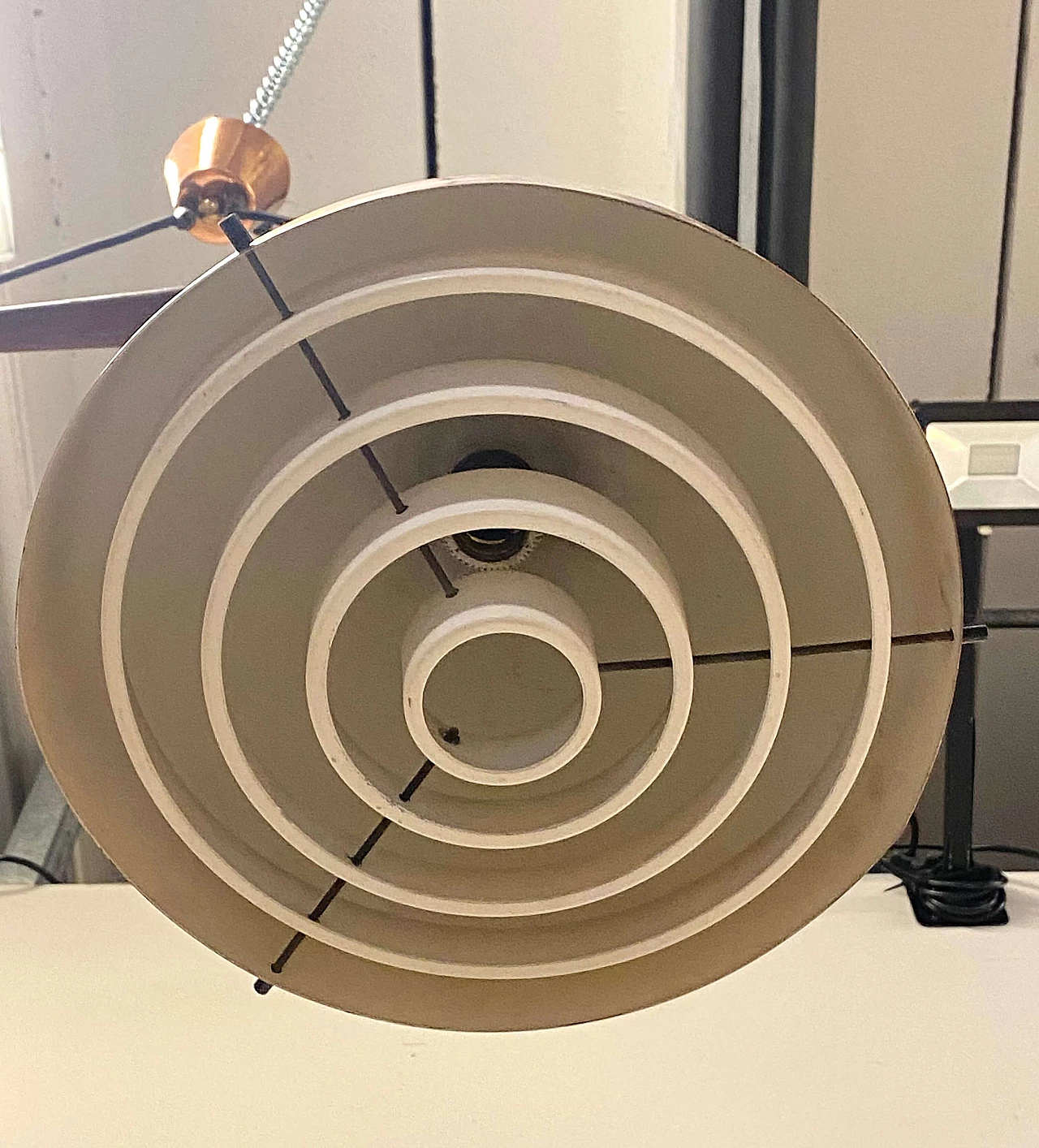 Two-light copper and wood chandelier, 1960s 12