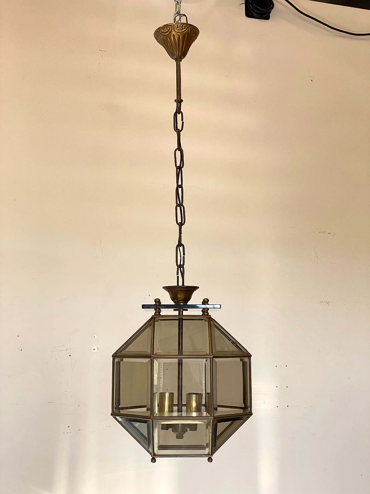 Cut smoked glass hanging lamp, 1970s 1