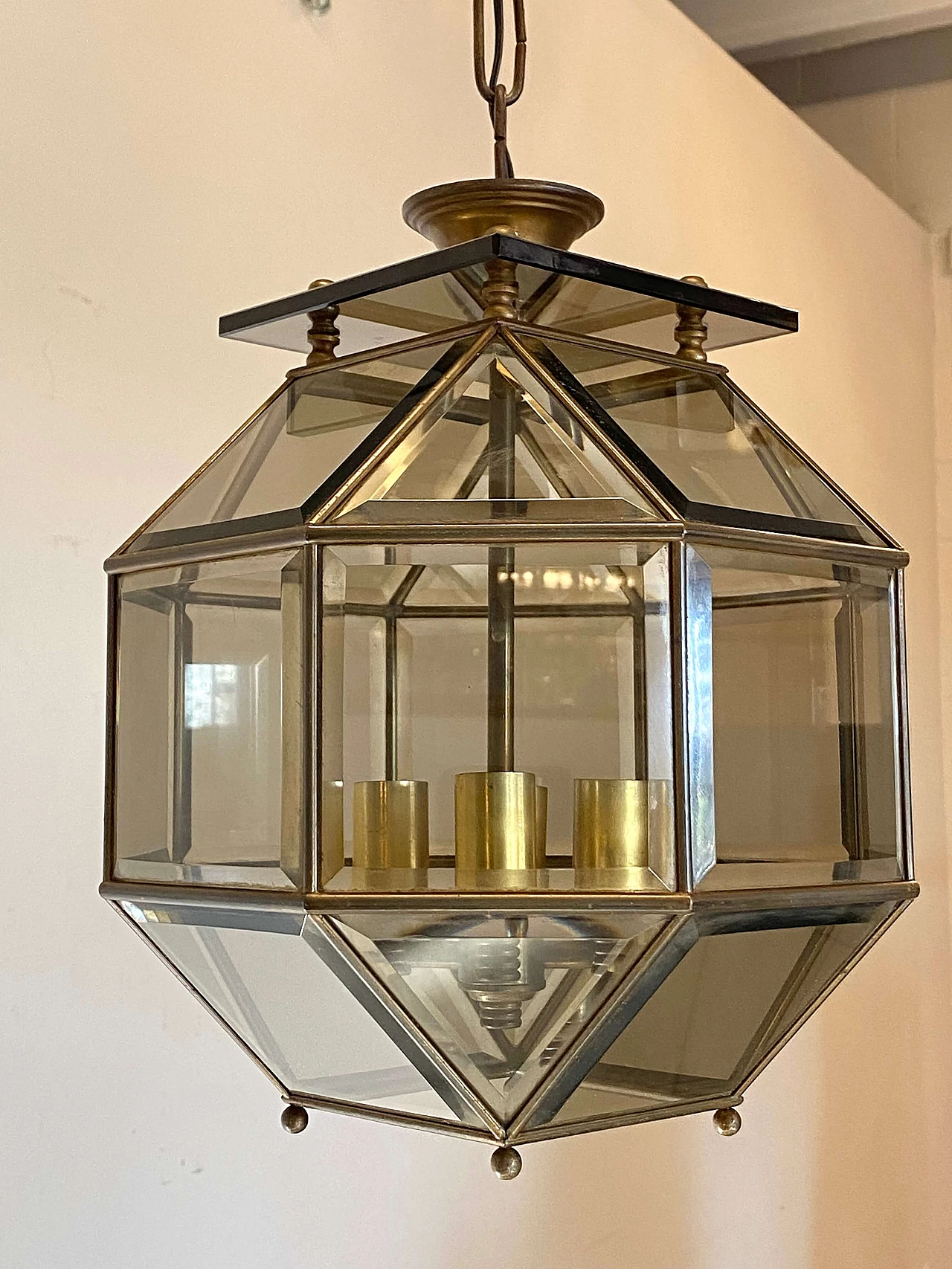 Cut smoked glass hanging lamp, 1970s 2