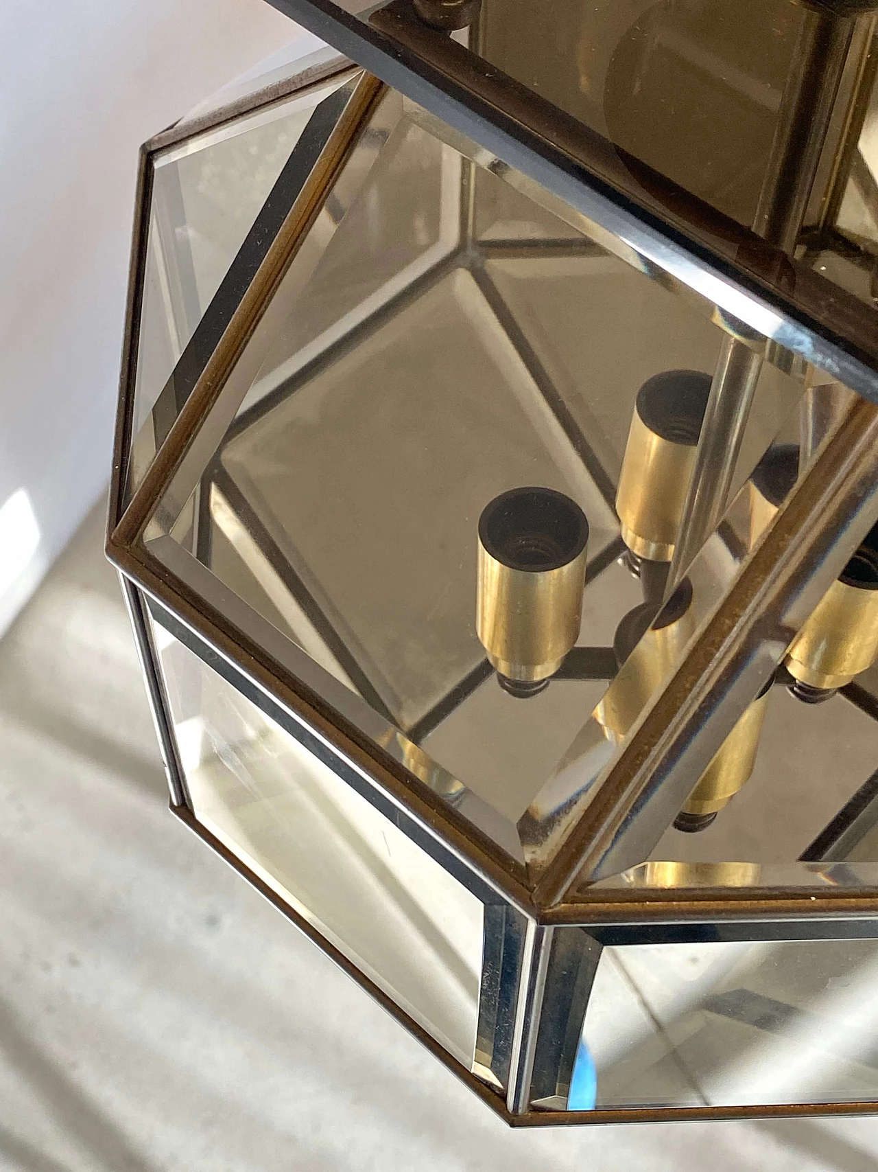 Cut smoked glass hanging lamp, 1970s 7