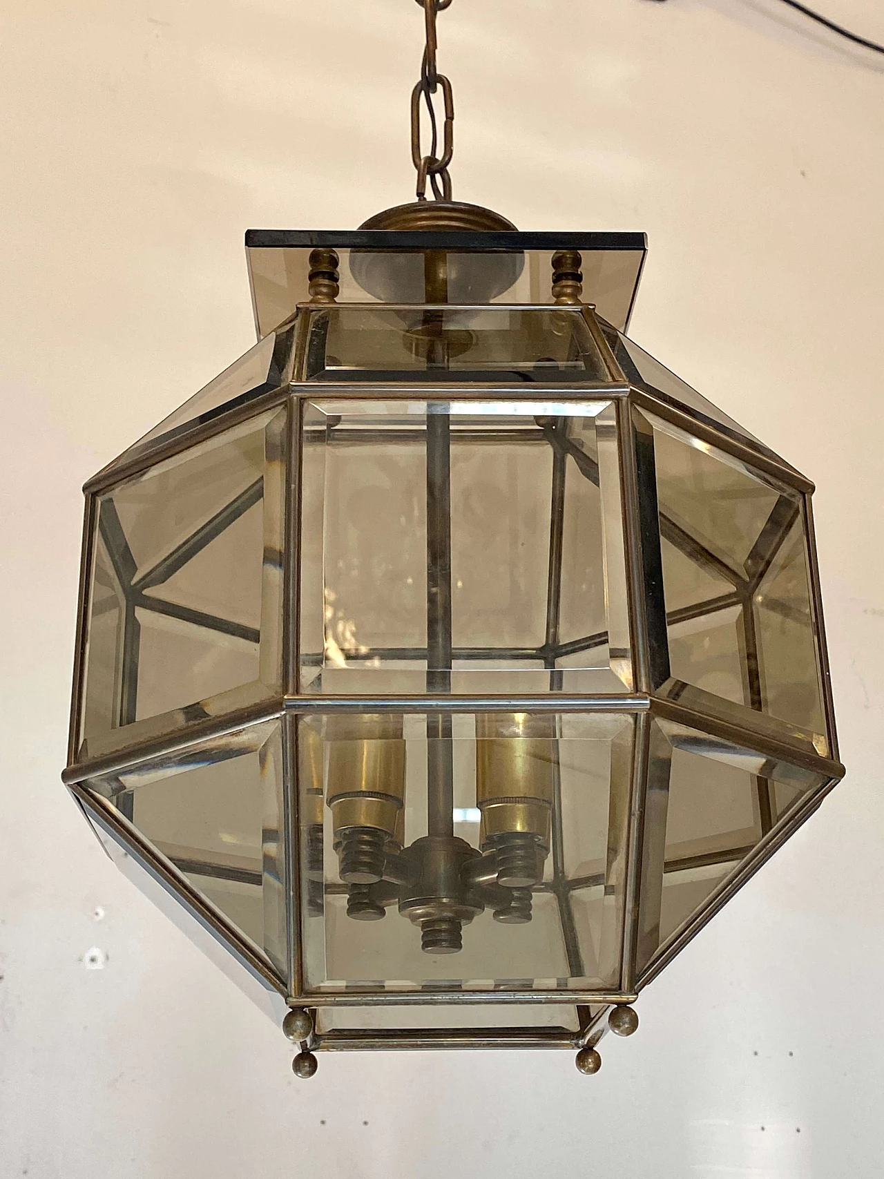 Cut smoked glass hanging lamp, 1970s 8