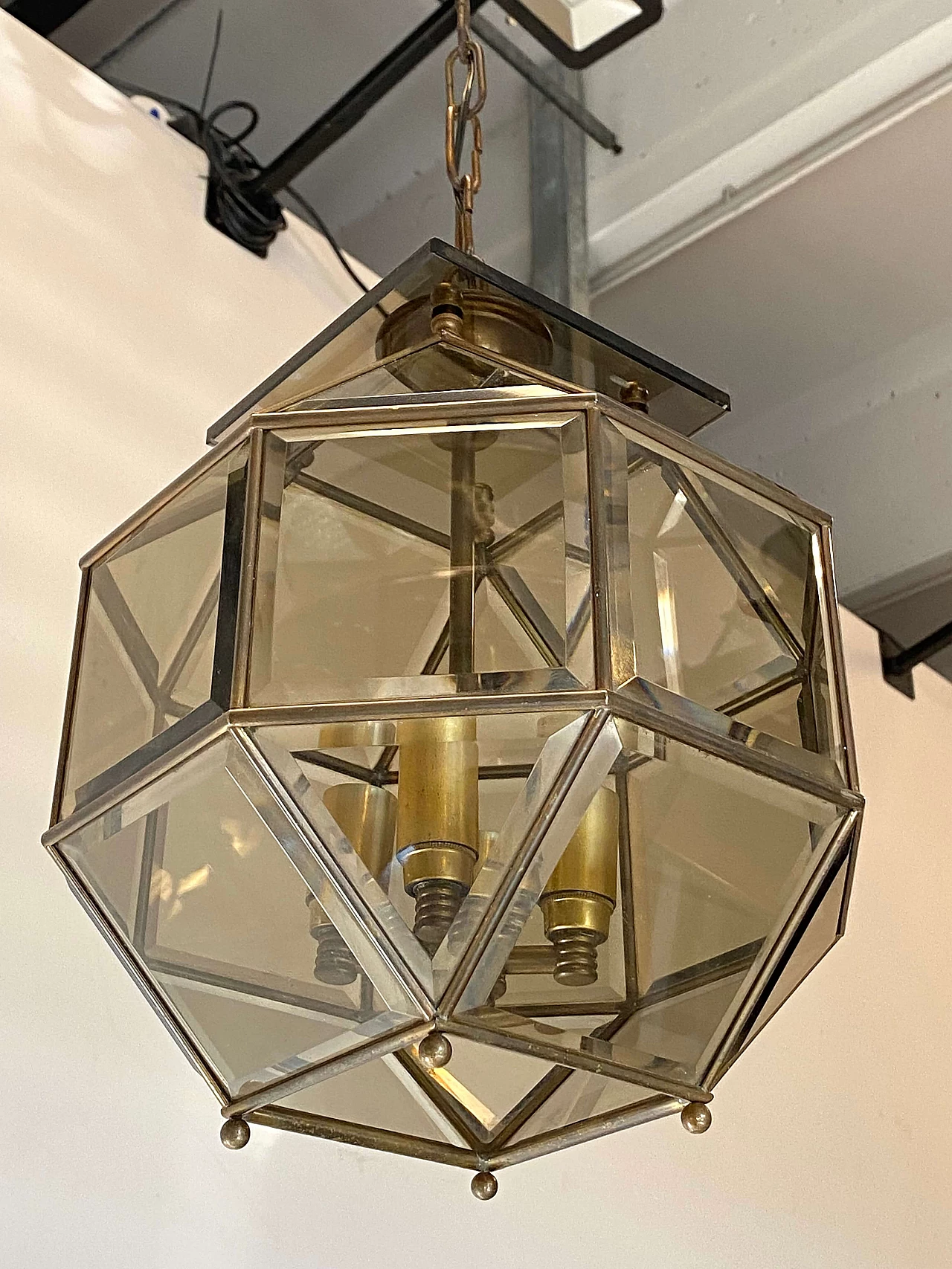 Cut smoked glass hanging lamp, 1970s 9