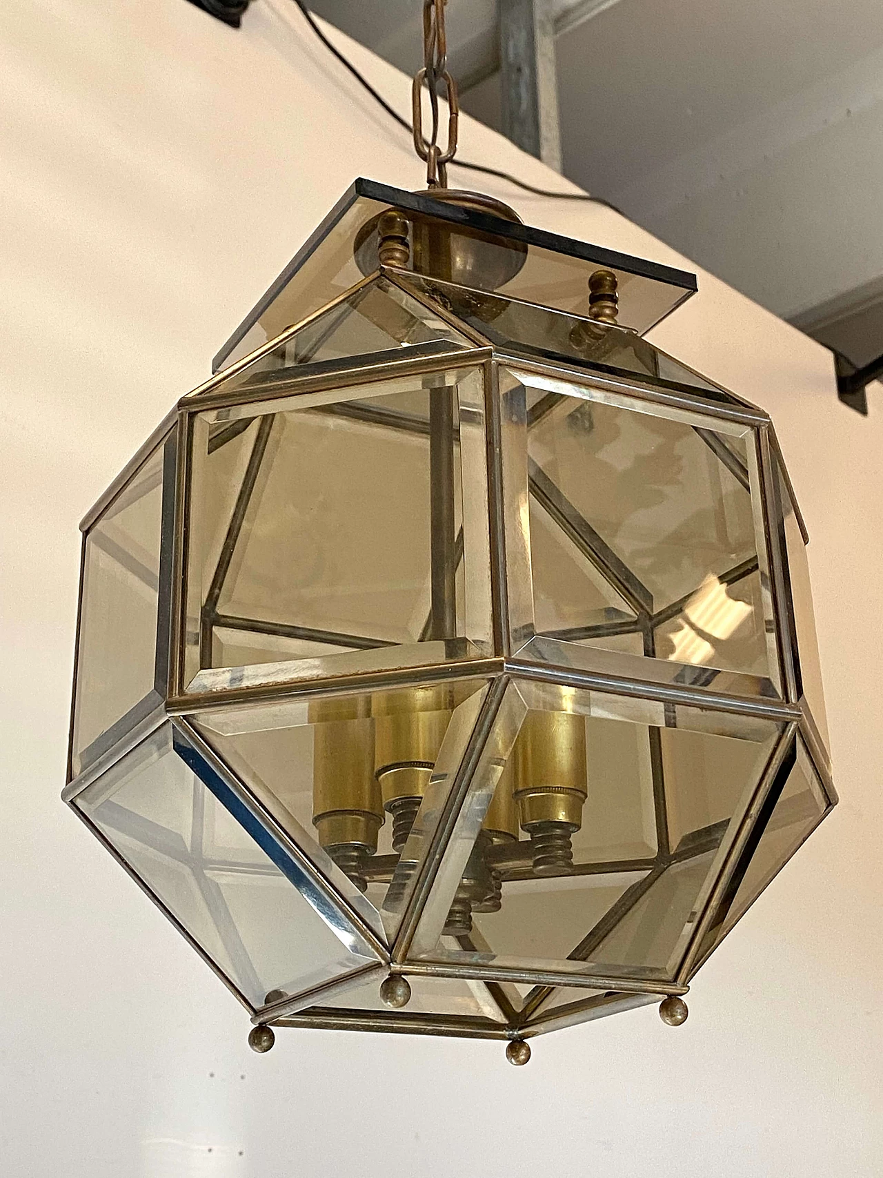 Cut smoked glass hanging lamp, 1970s 12