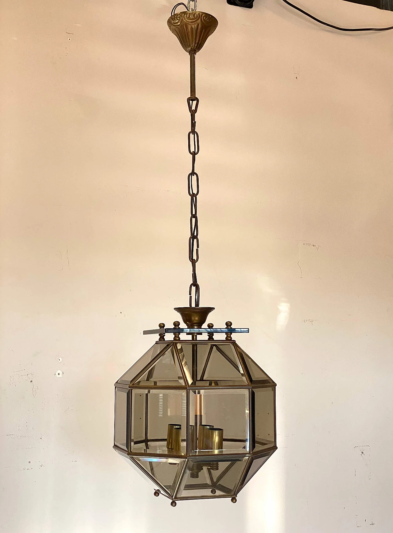 Cut smoked glass hanging lamp, 1970s 13