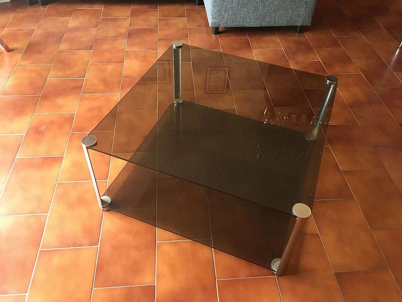 Coffee table with chrome-plated steel frame and smoked glass tops, 1970s 1