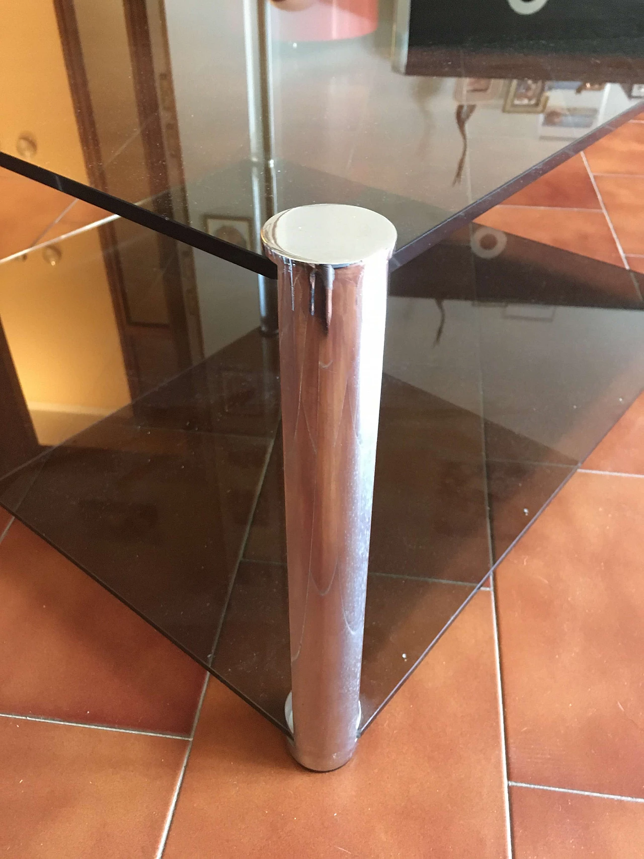 Coffee table with chrome-plated steel frame and smoked glass tops, 1970s 2