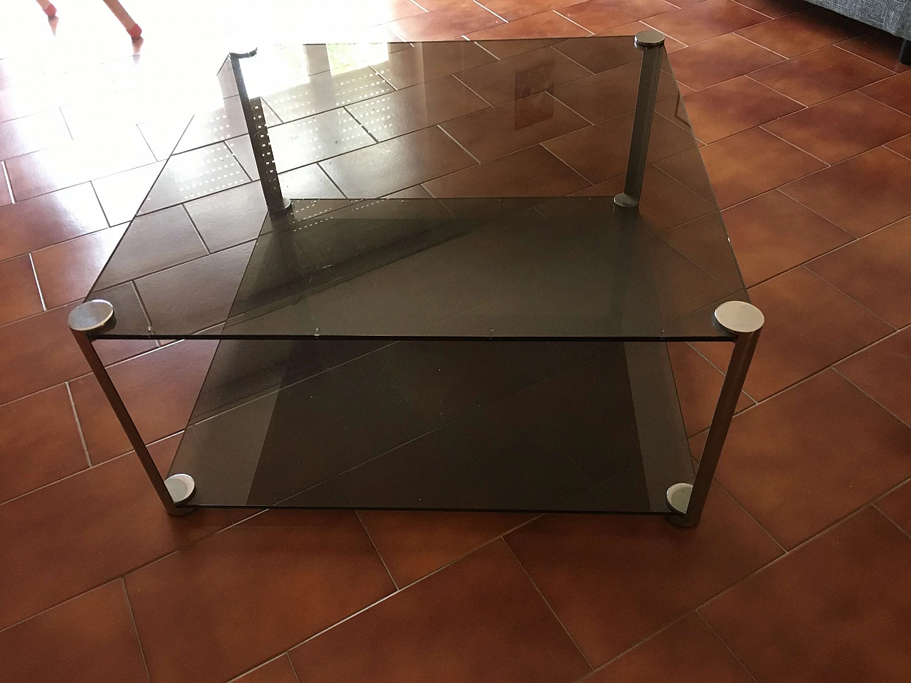Coffee table with chrome-plated steel frame and smoked glass tops, 1970s 3
