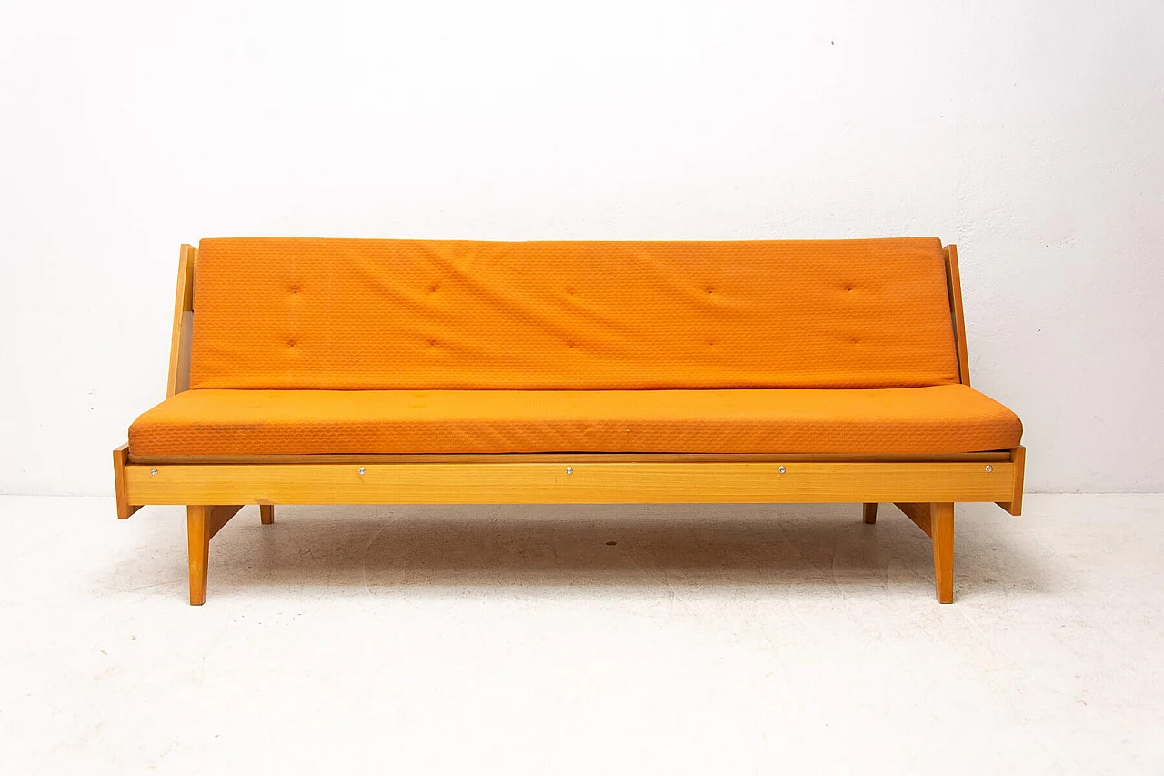 Divano letto pieghevole in faggio impiallacciato, anni '60 1