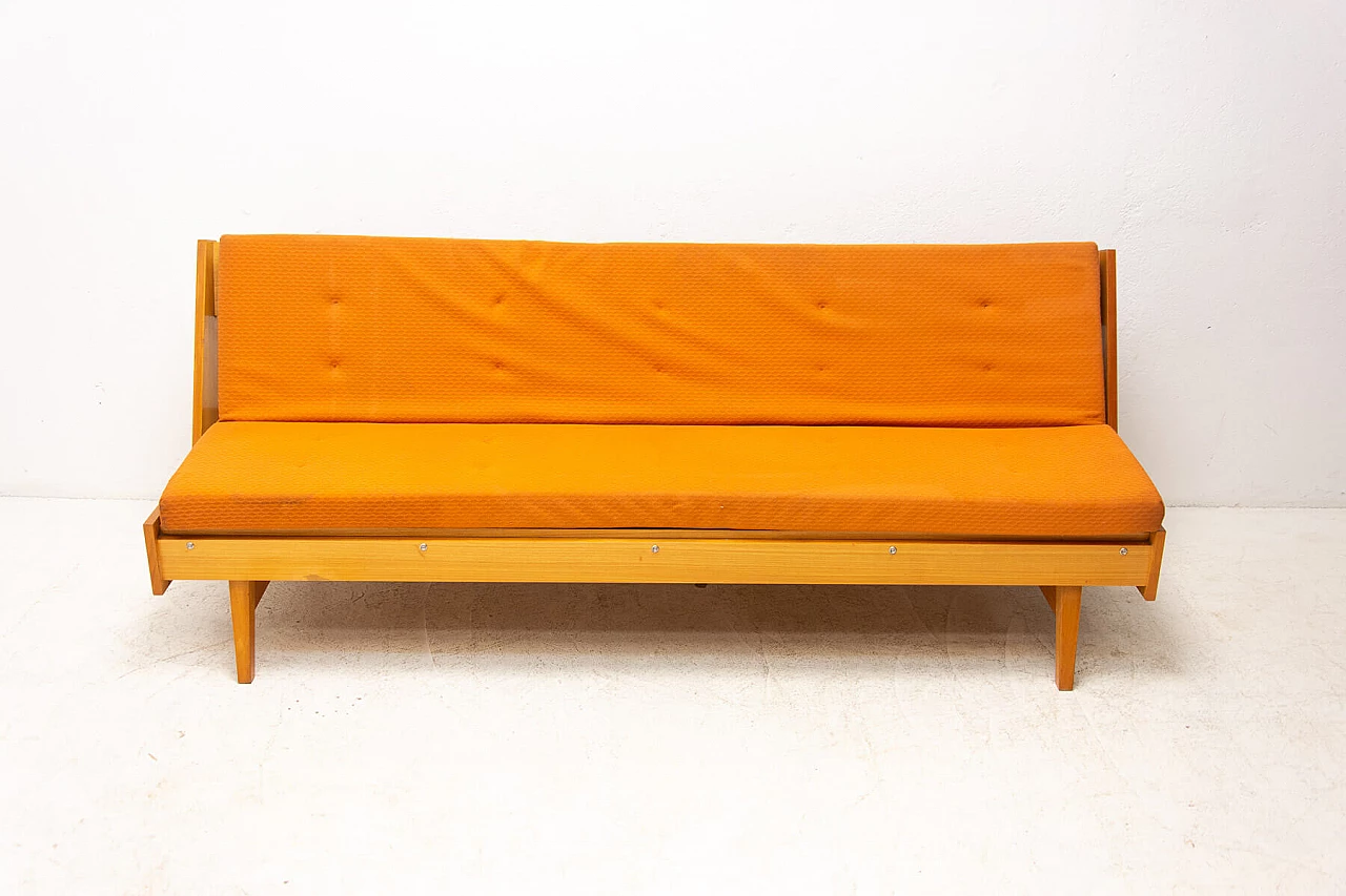 Divano letto pieghevole in faggio impiallacciato, anni '60 2