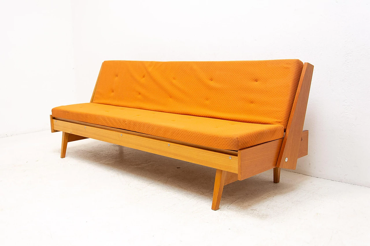 Divano letto pieghevole in faggio impiallacciato, anni '60 7