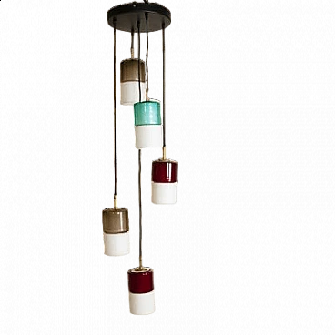White and colored glass chandelier by Peill & Putzler, 1960s
