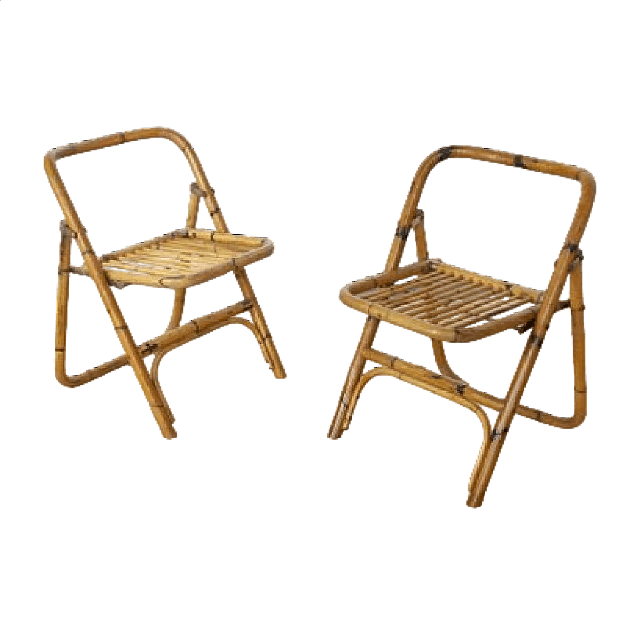 Coppia di sedie pieghevoli in bambù di Dal Vera, anni '60 7