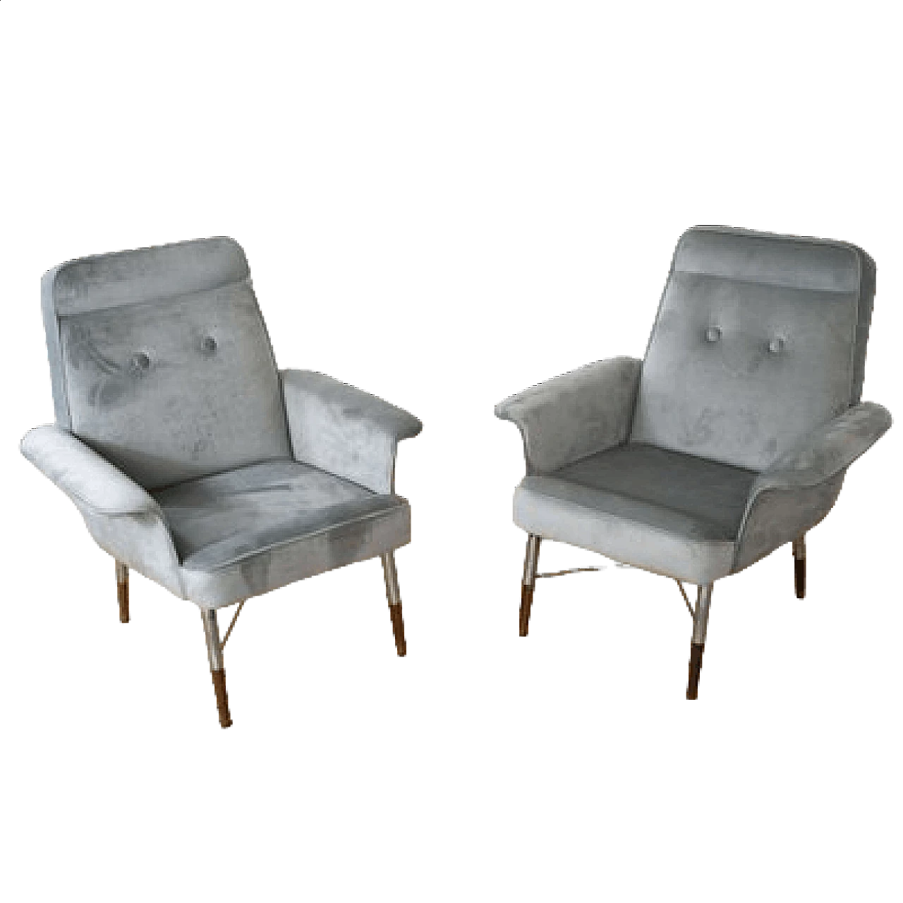 Pair of gray velvet armchairs, 1960s 9