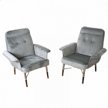 Pair of gray velvet armchairs, 1960s