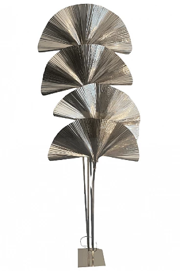 Nickel plated brass floor lamp with leaves