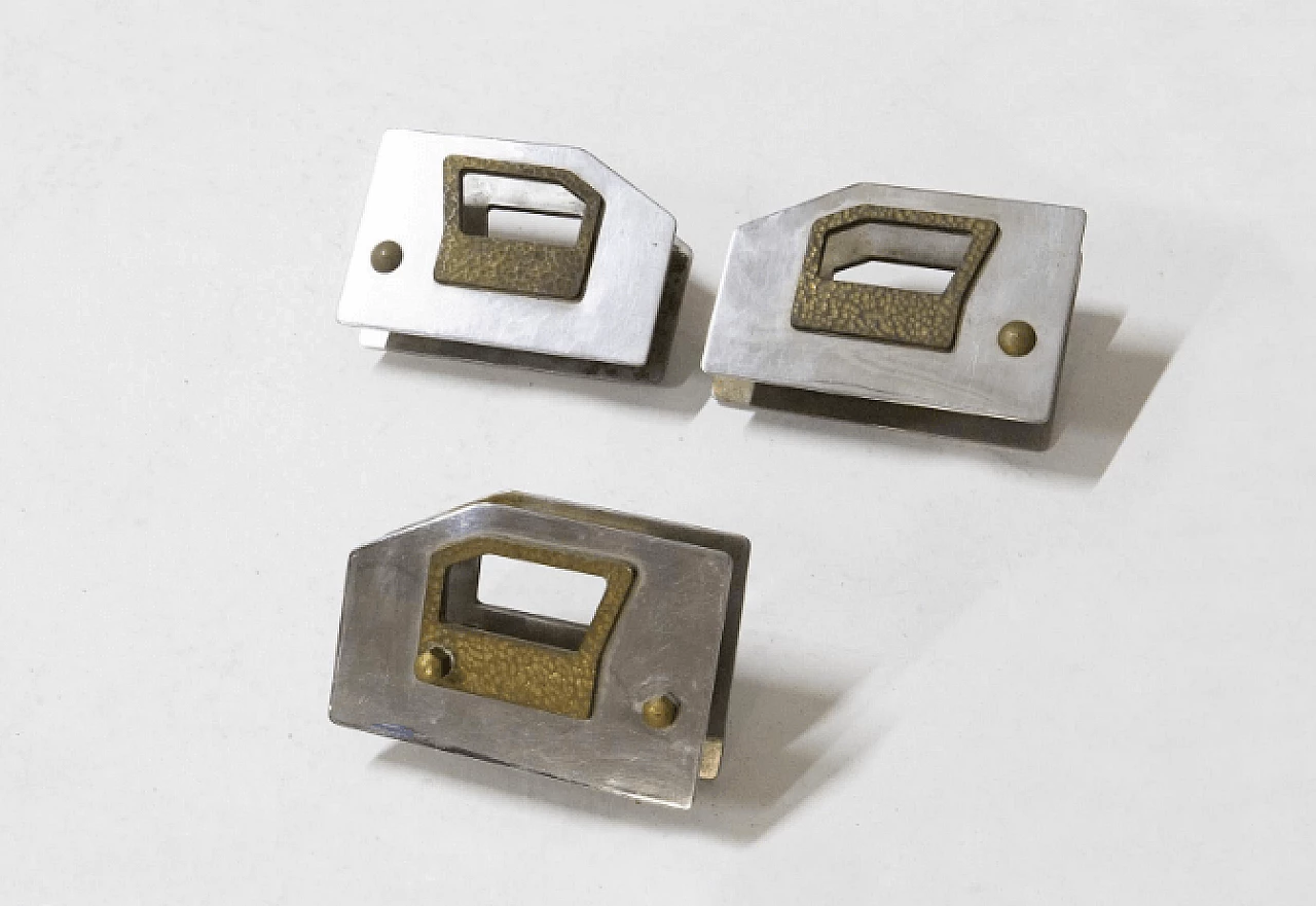 3 Handles in brass and nickel plated brass, 1950s 1