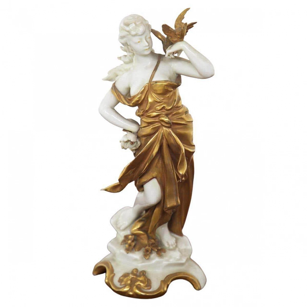 Gemini statuette in gilded Capodimonte ceramic, early 20th century 1