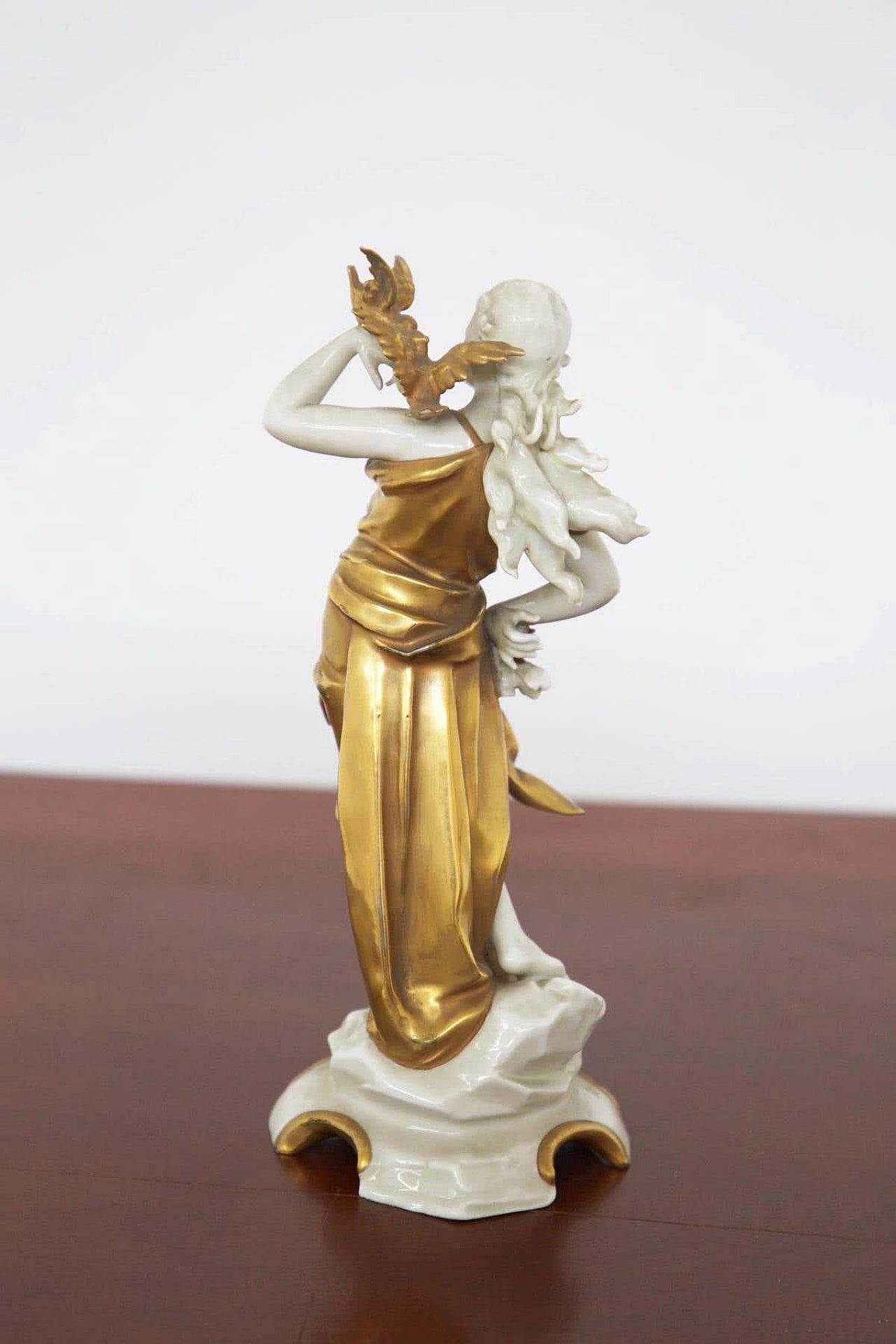 Gemini statuette in gilded Capodimonte ceramic, early 20th century 2