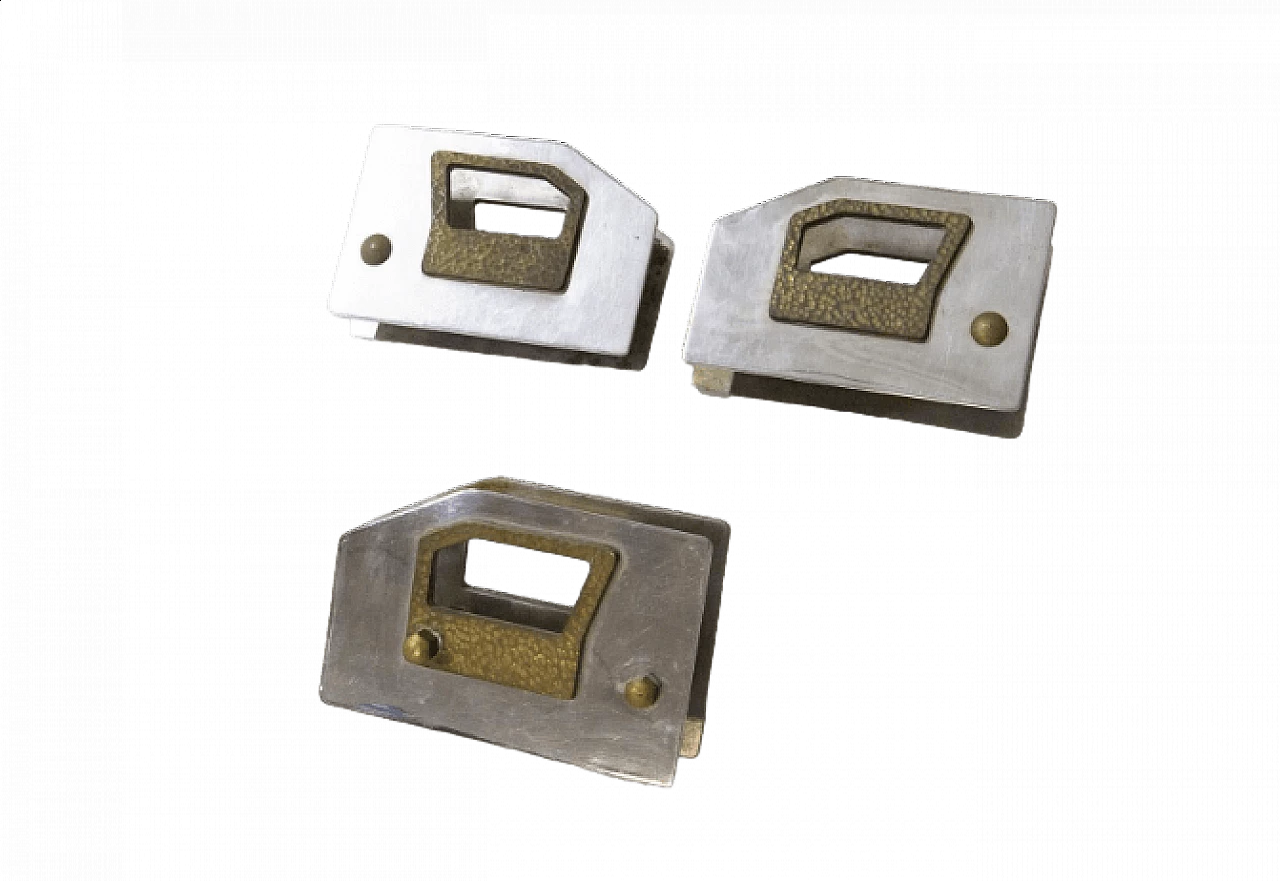 3 Handles in brass and nickel plated brass, 1950s 8