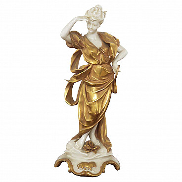 Leo statuette in gilded Capodimonte ceramic, early 20th century