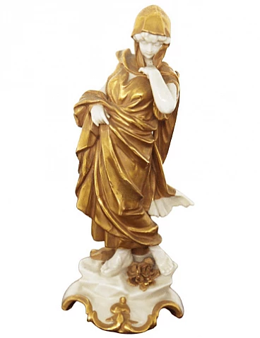 Statuetta Aquario in ceramica dorata di Capodimonte, inizio '900