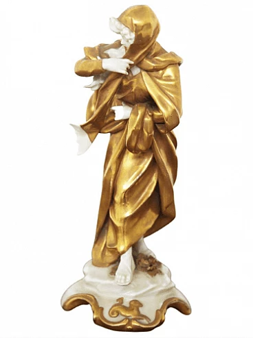 Statuetta Capricorno in ceramica dorata di Capodimonte, inizio '900