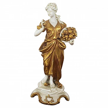 Statuetta Bilancia in ceramica dorata di Capodimonte, inizio '900