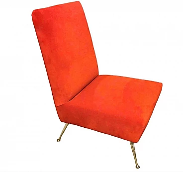 Red velvet armchair in the style of Marco Zanuso, 1960s