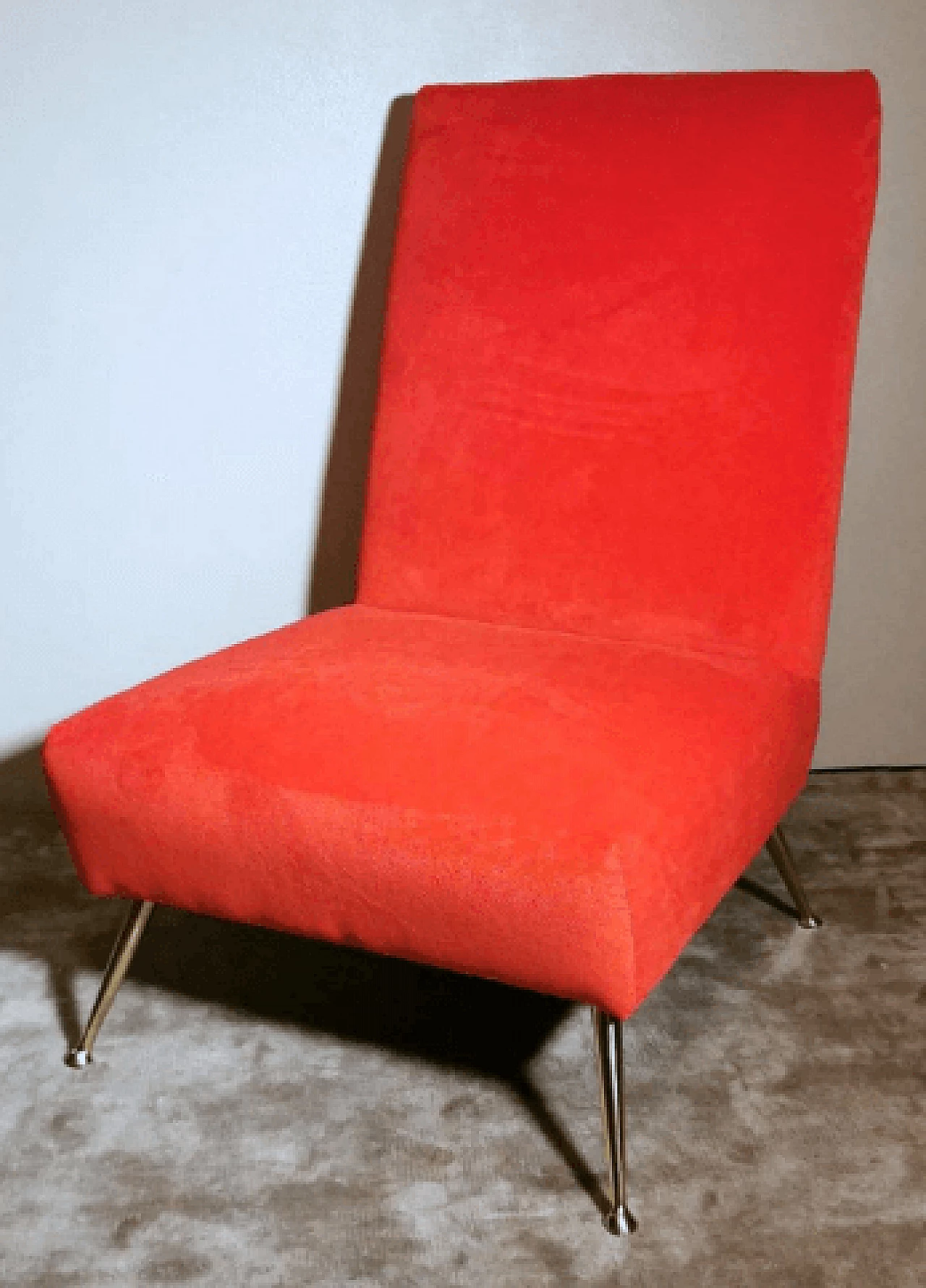 Poltrona in velluto rosso nello stile di Marco Zanuso, anni '60 3