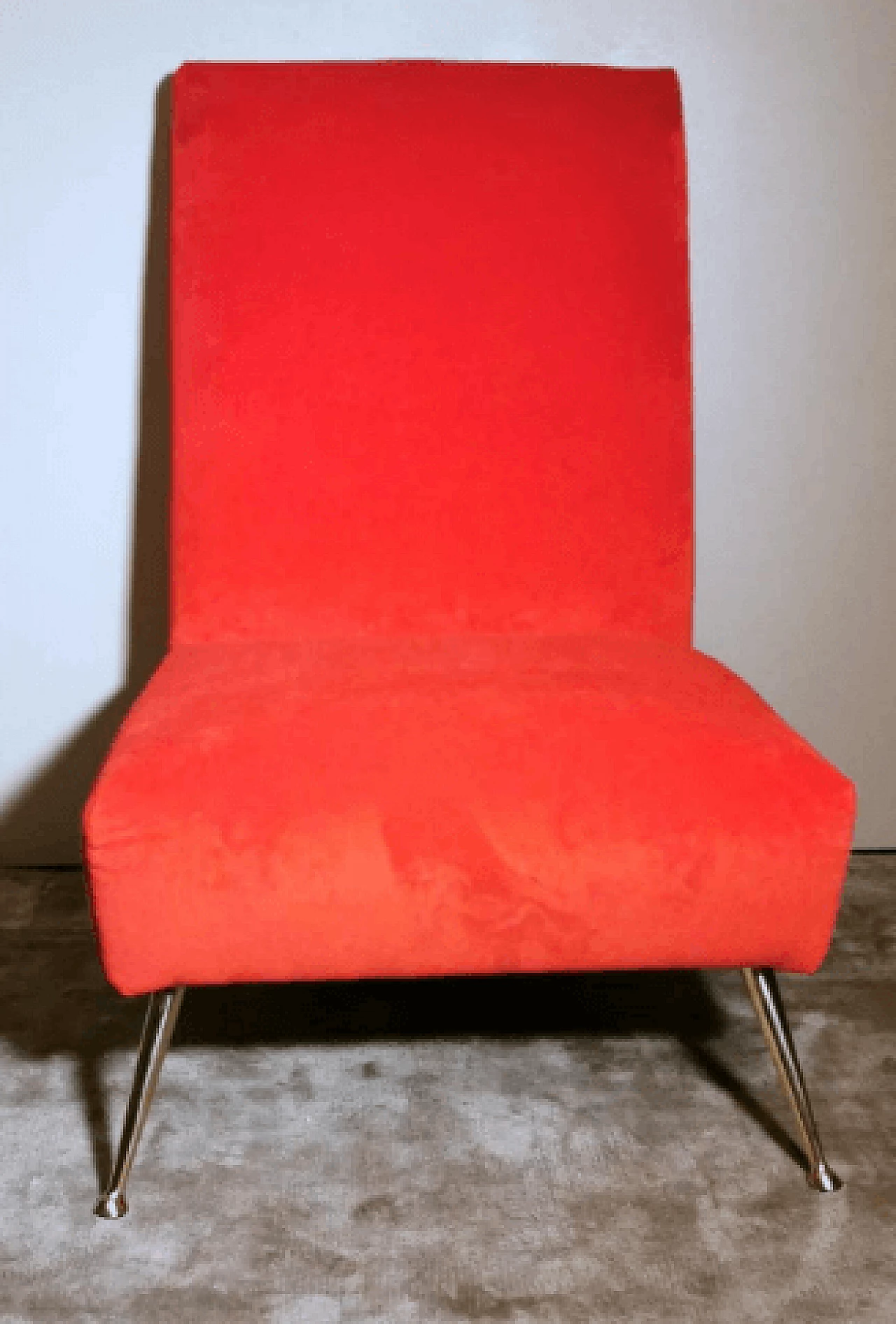 Poltrona in velluto rosso nello stile di Marco Zanuso, anni '60 4