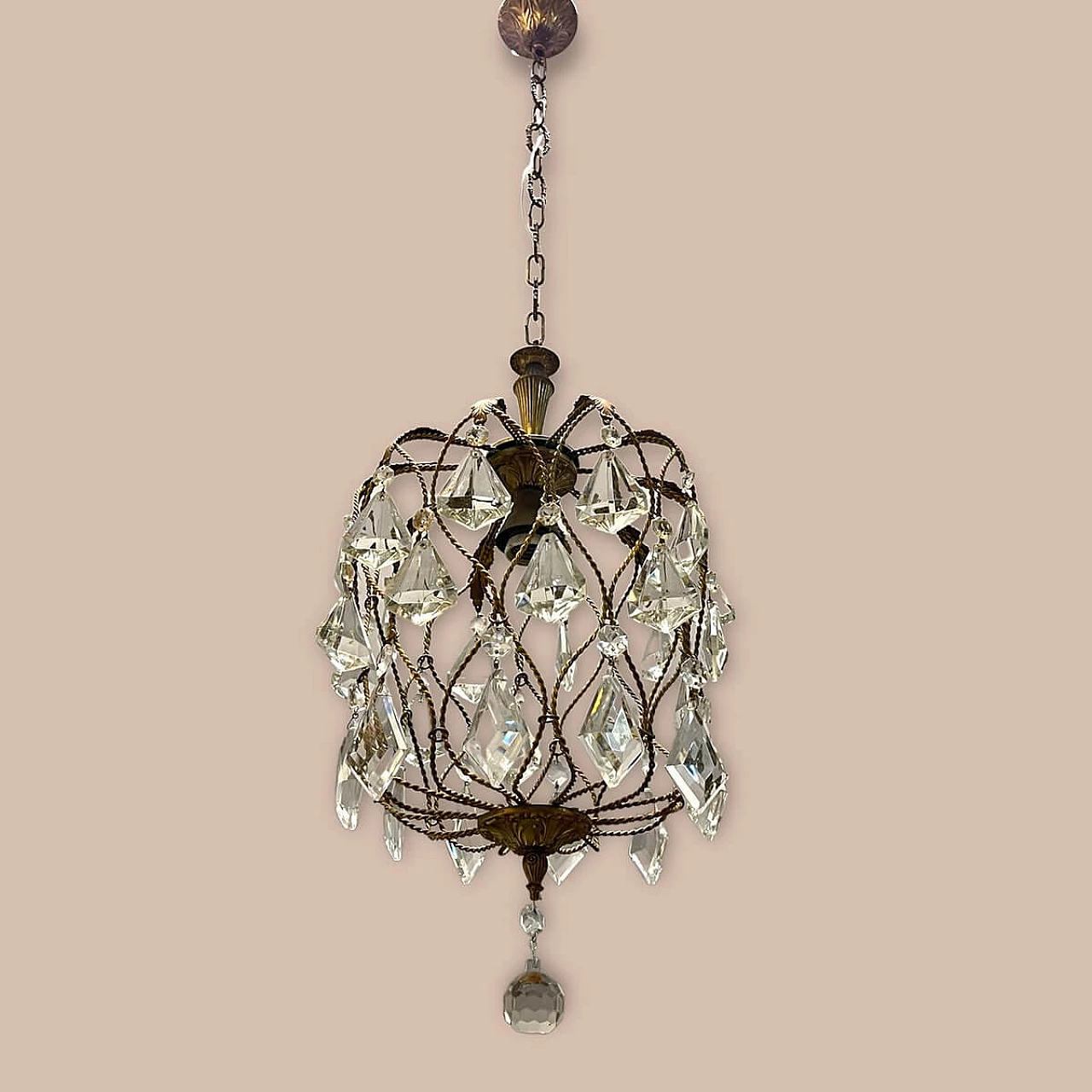 Metal and crystal chandelier, 1950s 1