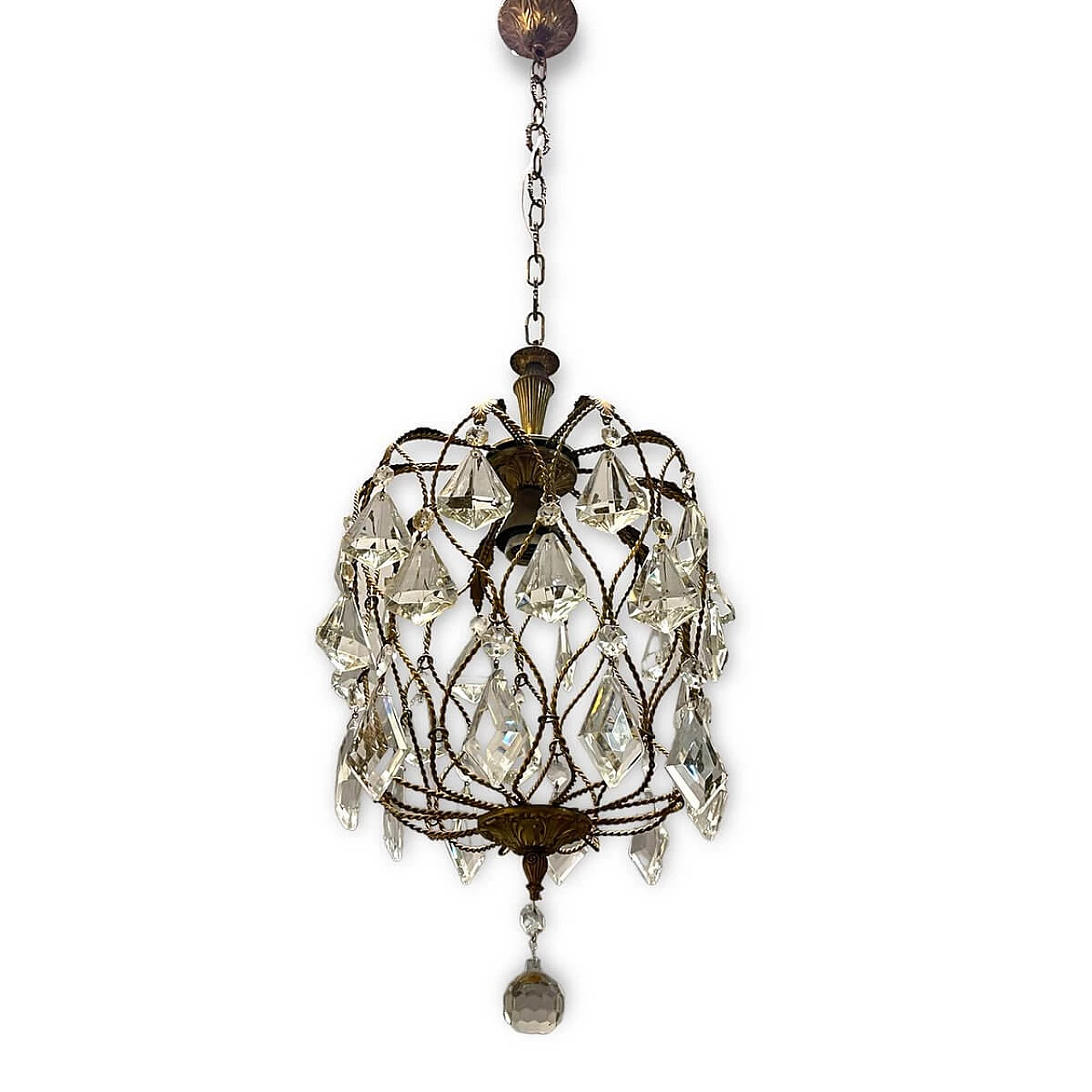 Metal and crystal chandelier, 1950s 2