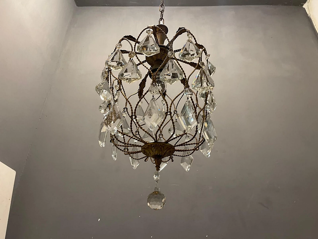 Metal and crystal chandelier, 1950s 3