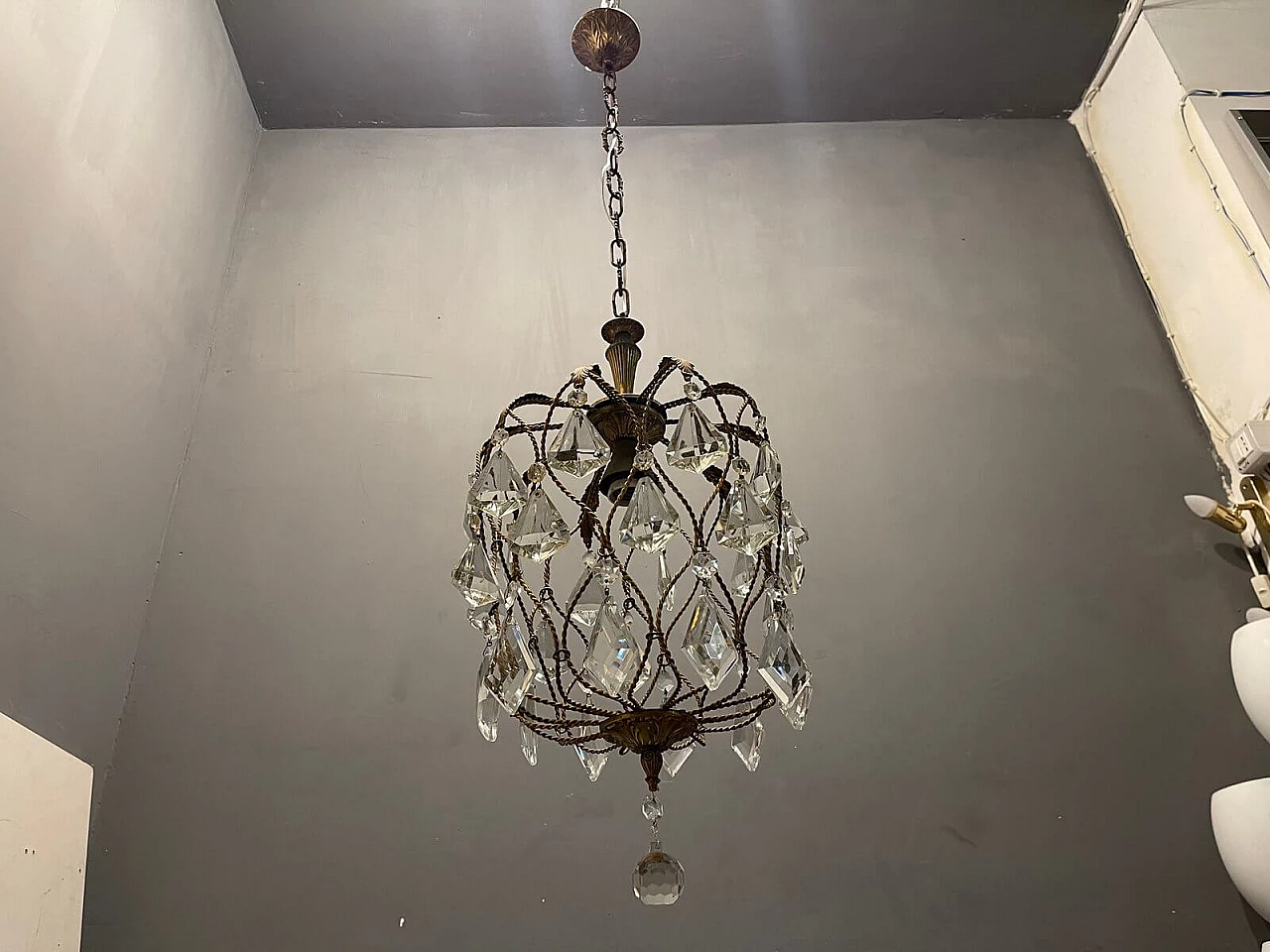 Metal and crystal chandelier, 1950s 4