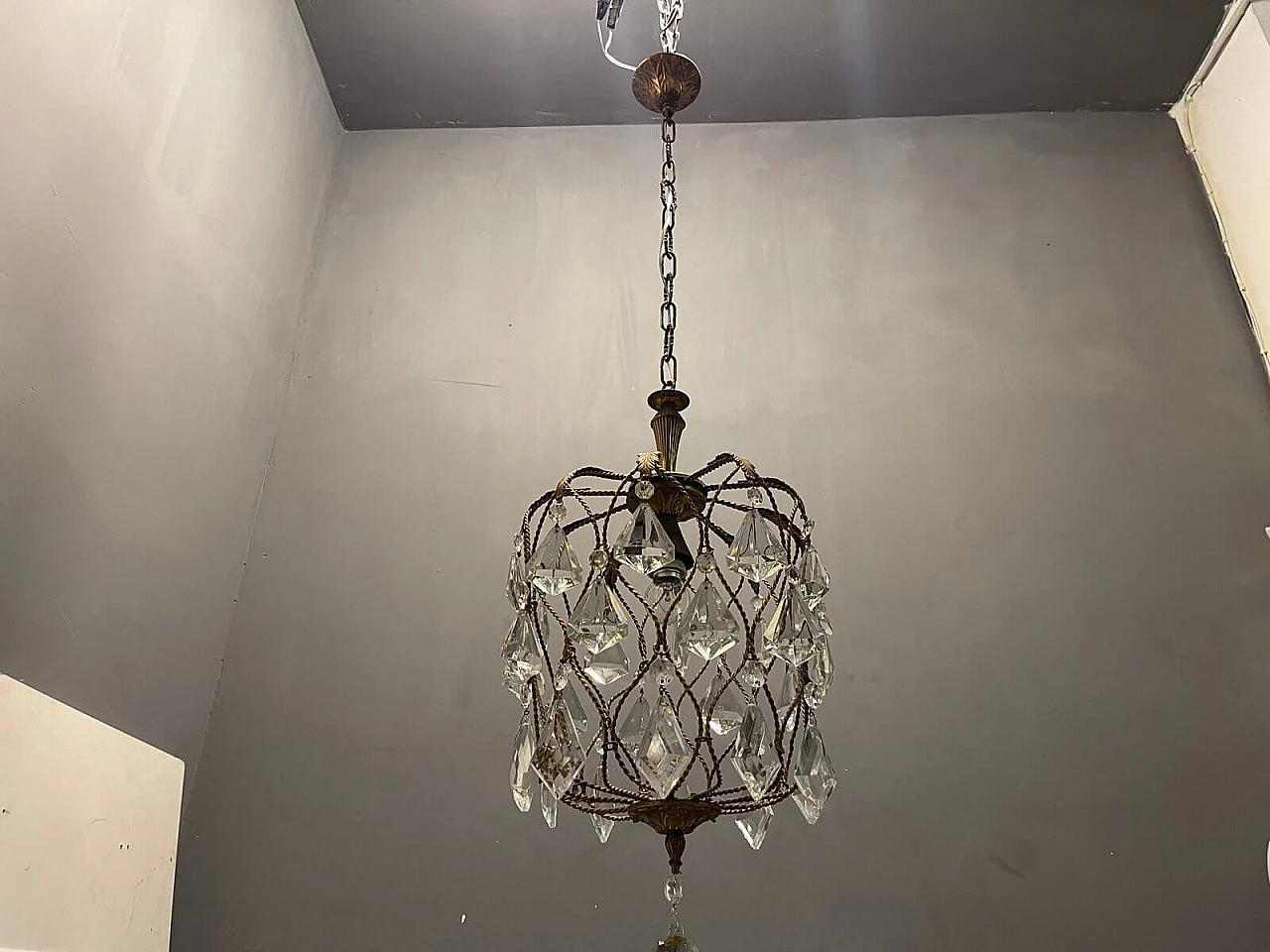 Metal and crystal chandelier, 1950s 5