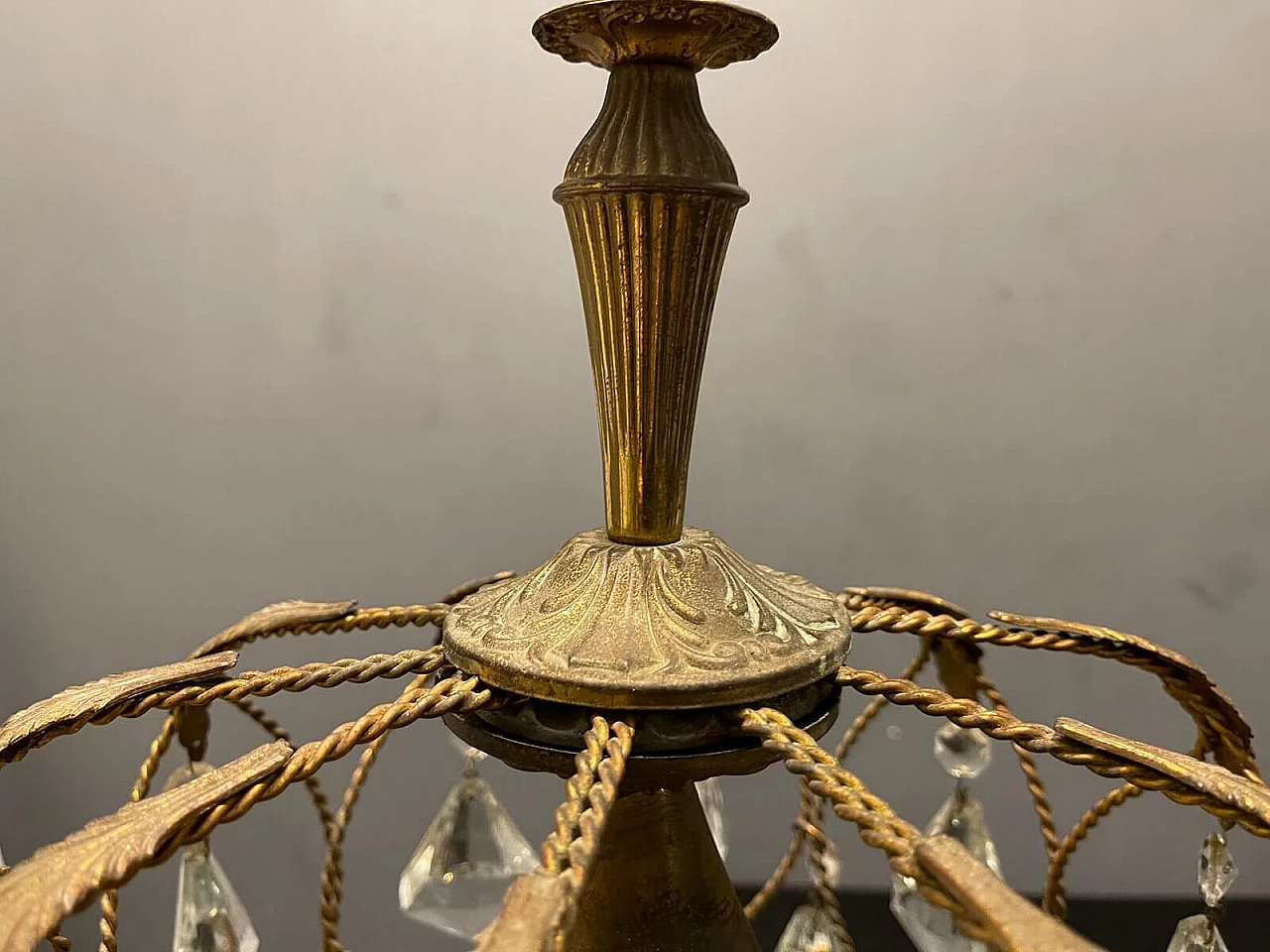 Metal and crystal chandelier, 1950s 6